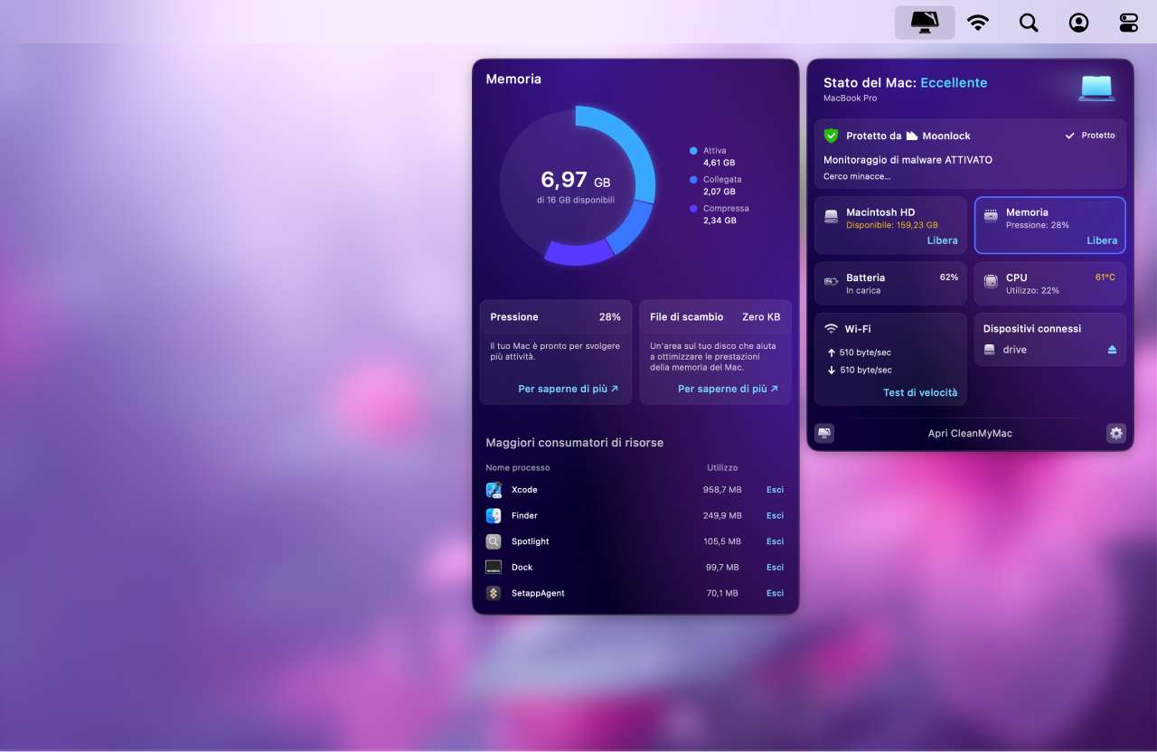 CleanMyMac - app ad alta inensit&agrave; di risorse