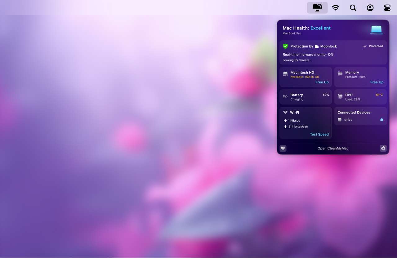 CleanMyMac menu