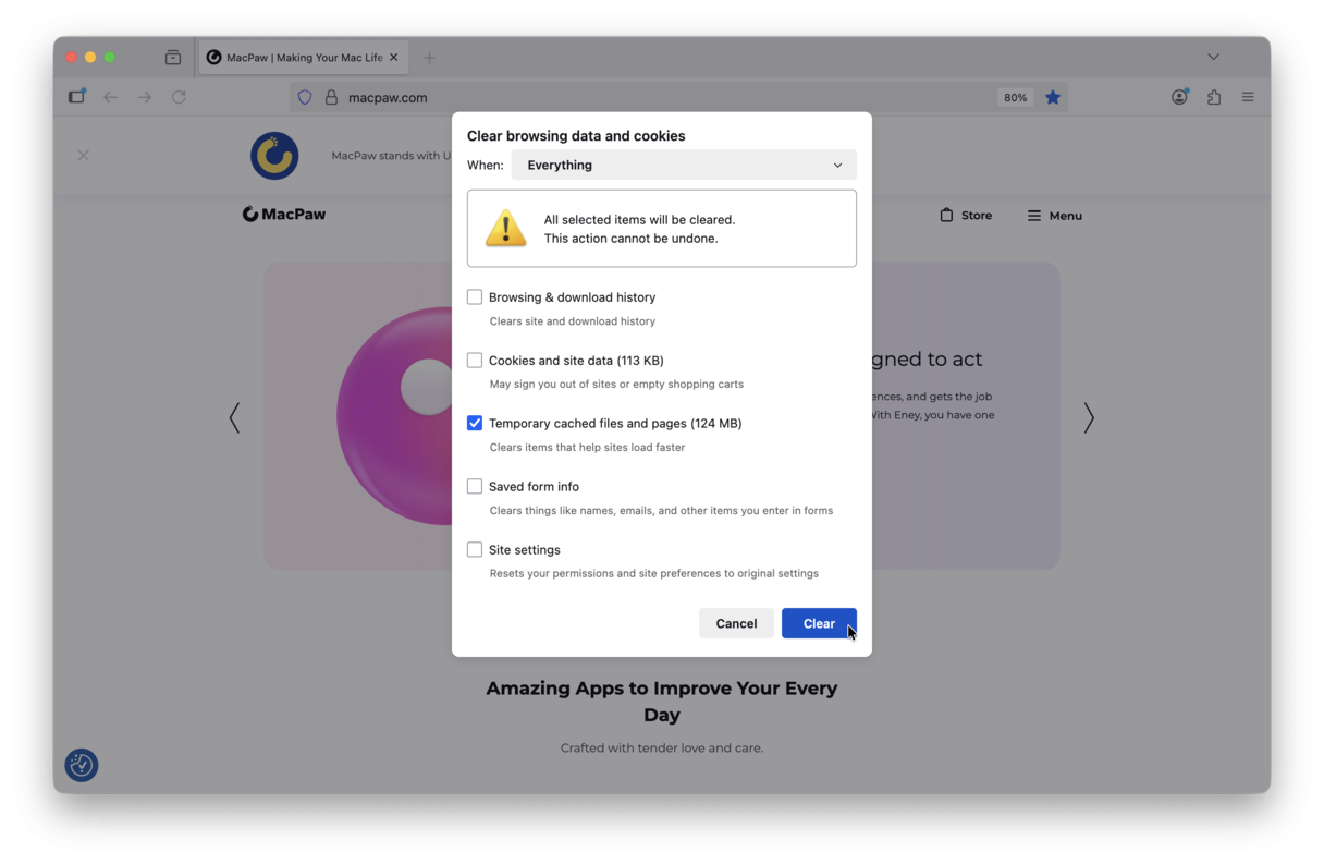 clear cache in Firefox on Mac