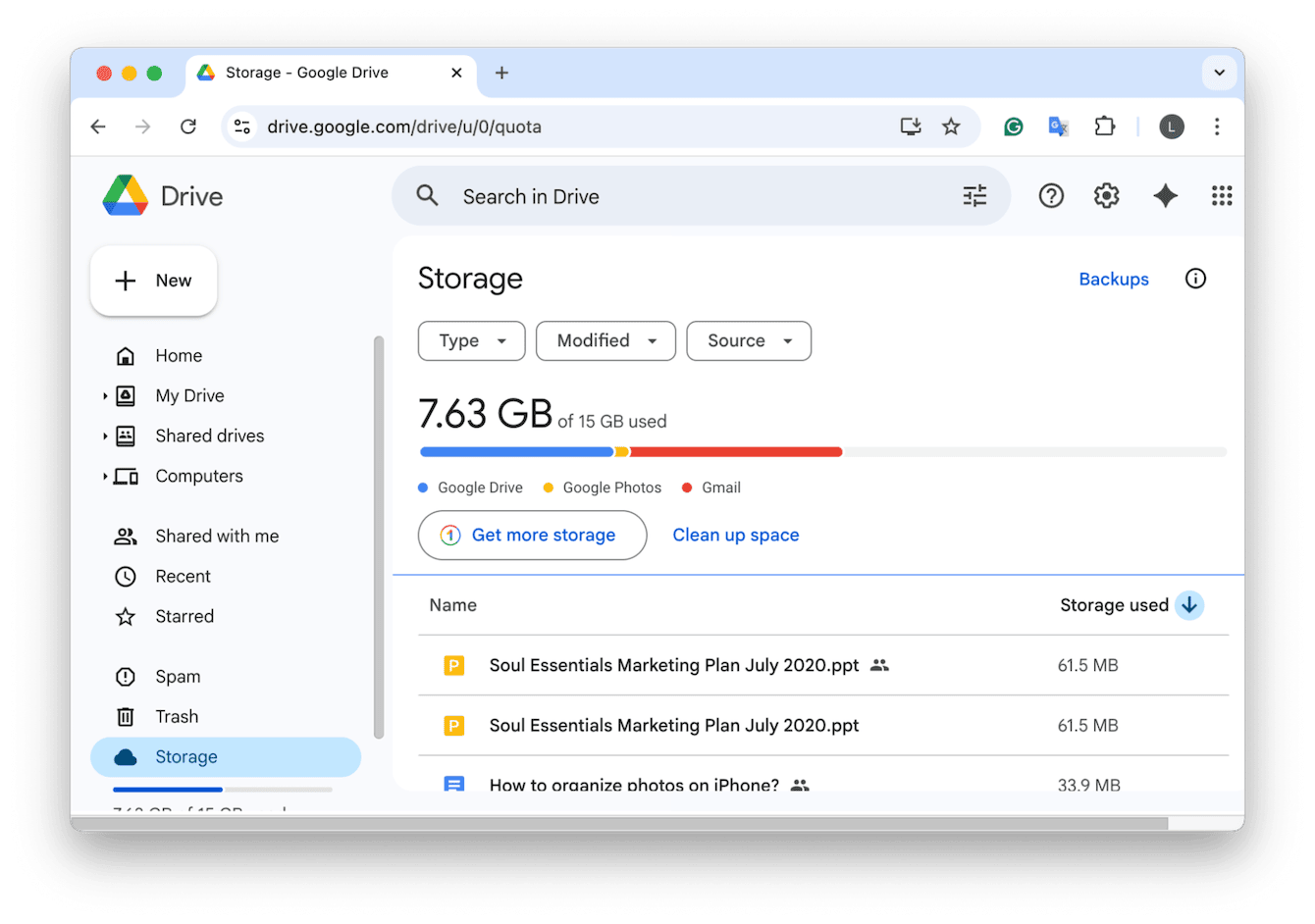 Open and log in to the web version of Google Drive