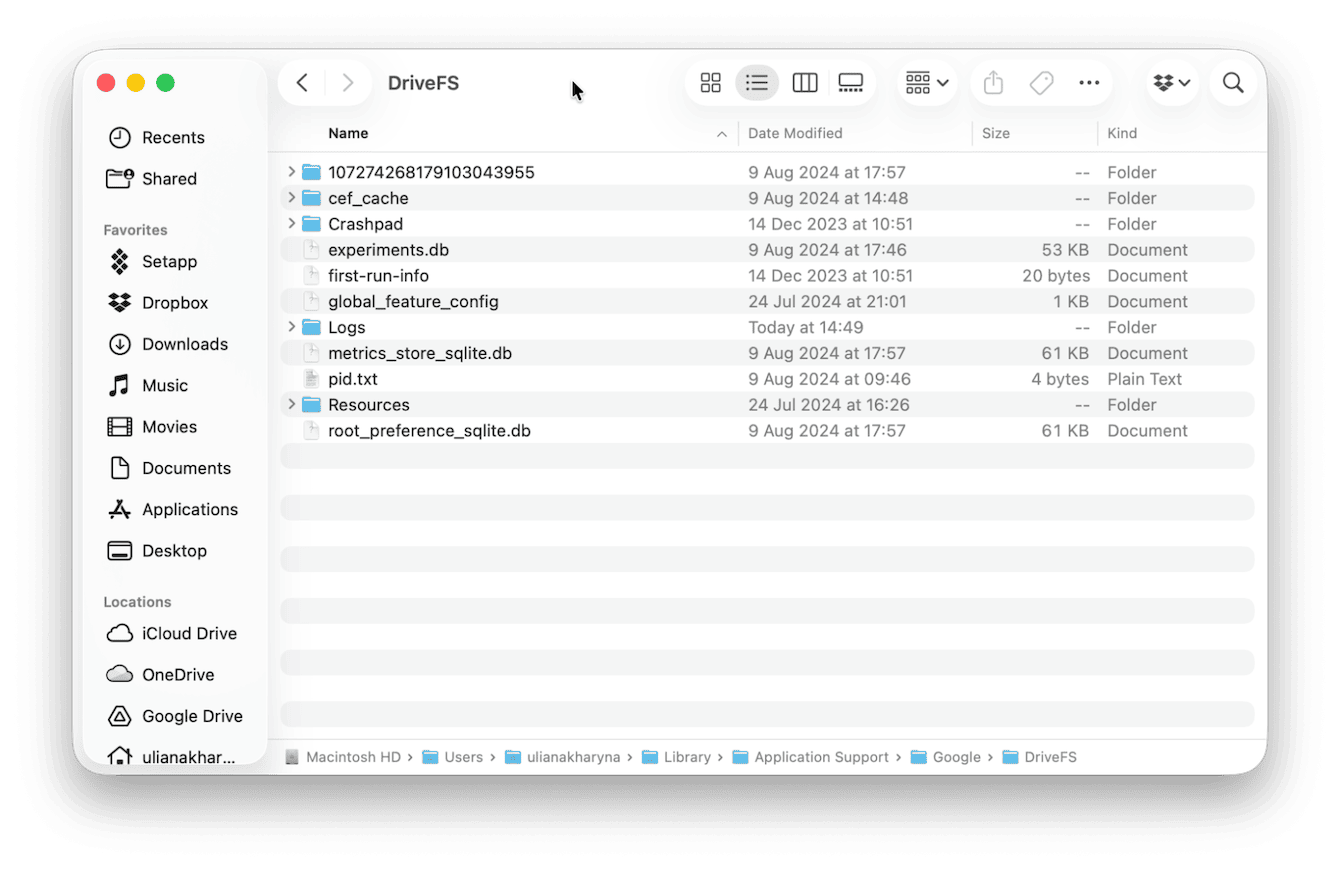 ~/Library/Application Support/Google/DriveFS folder