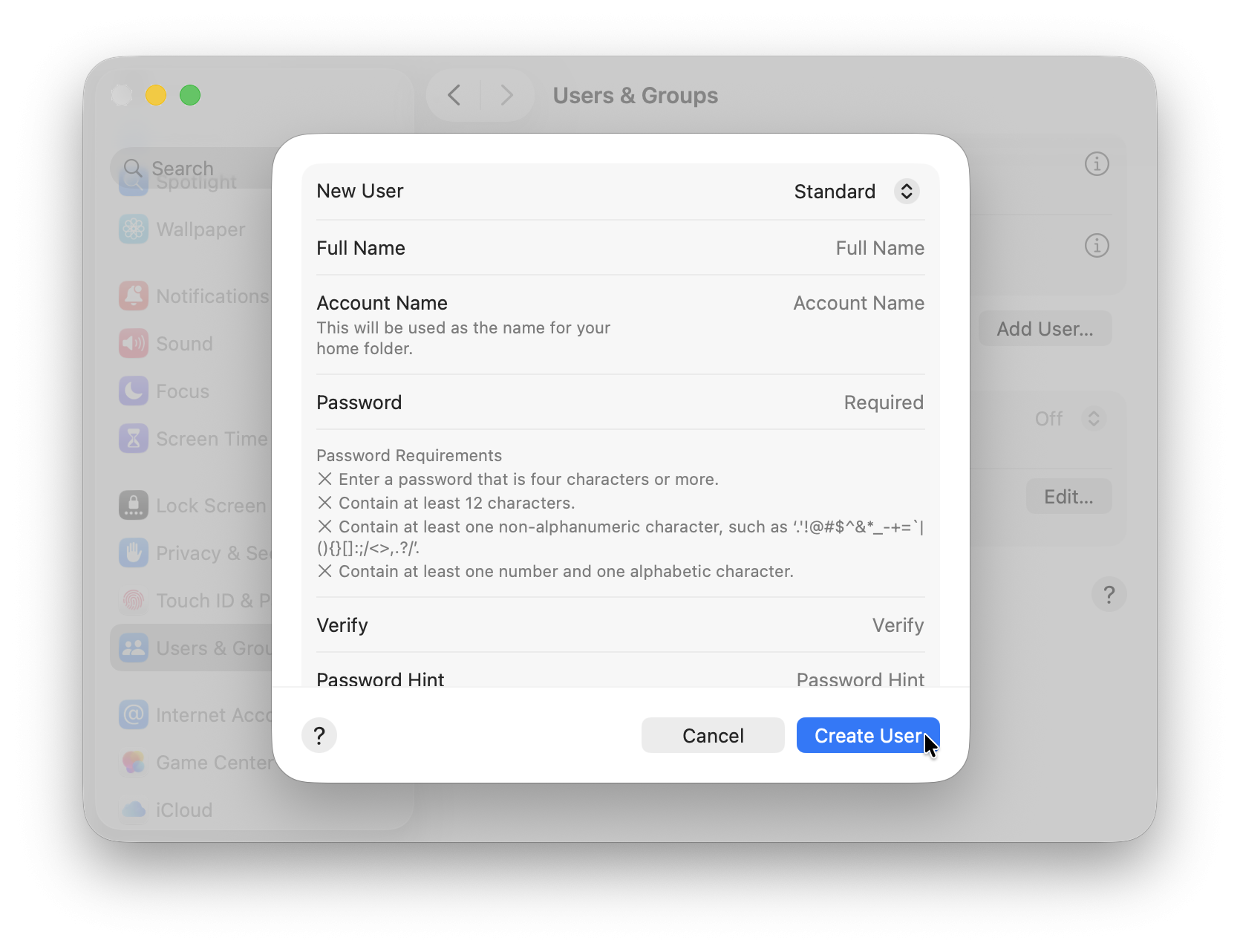 How to create a user on Mac