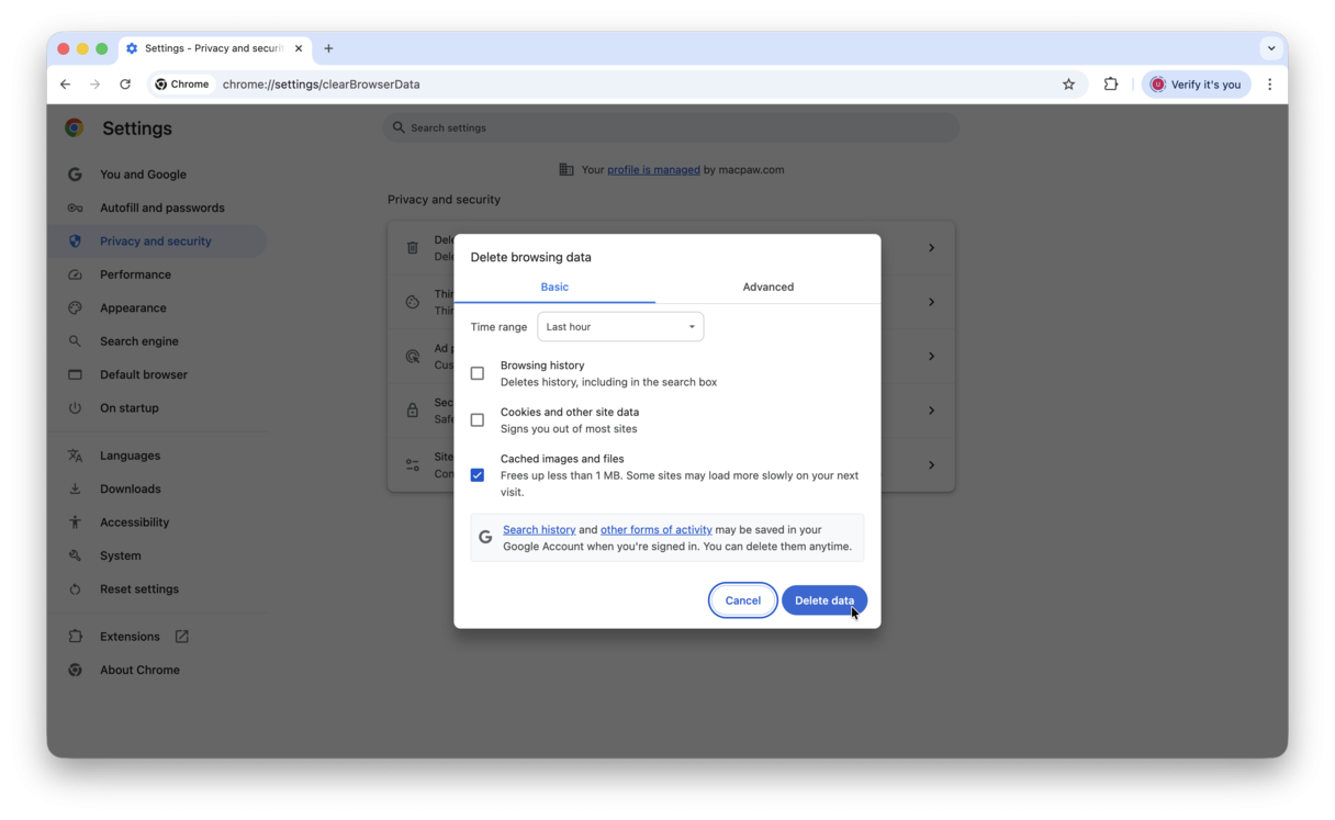How to clear Chrome cache on Mac