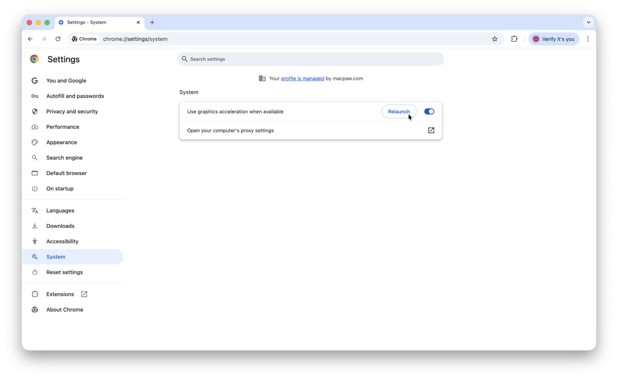 Disable hardware acceleration in Chrome settings