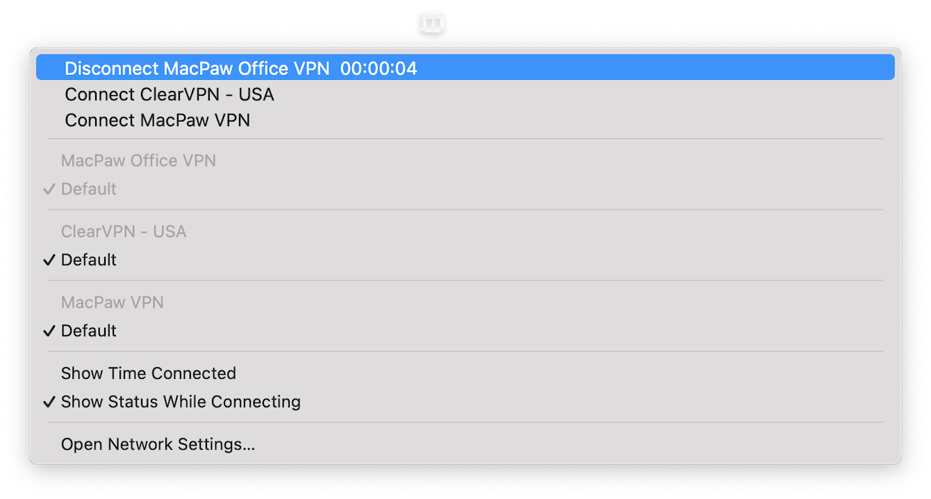 How to turn off vpn on a Mac laptop via the menu bar icon