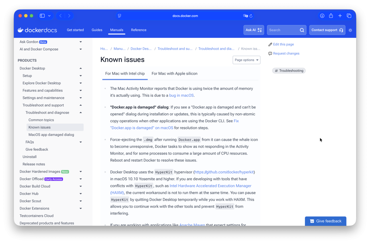 Searching Dockers online manuals