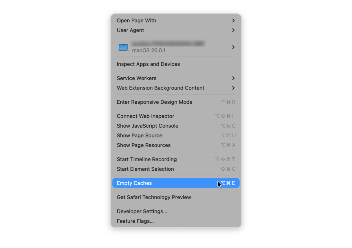 How to empty caches in Safari
