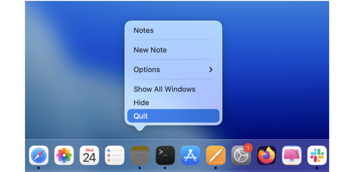 how to quit an app on Mac via Dock