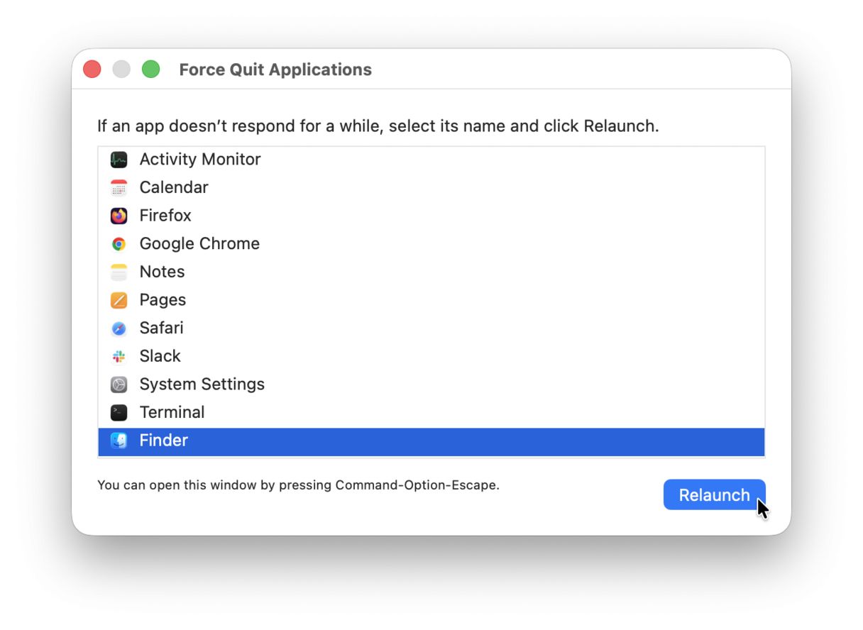 How to relaunch Finder