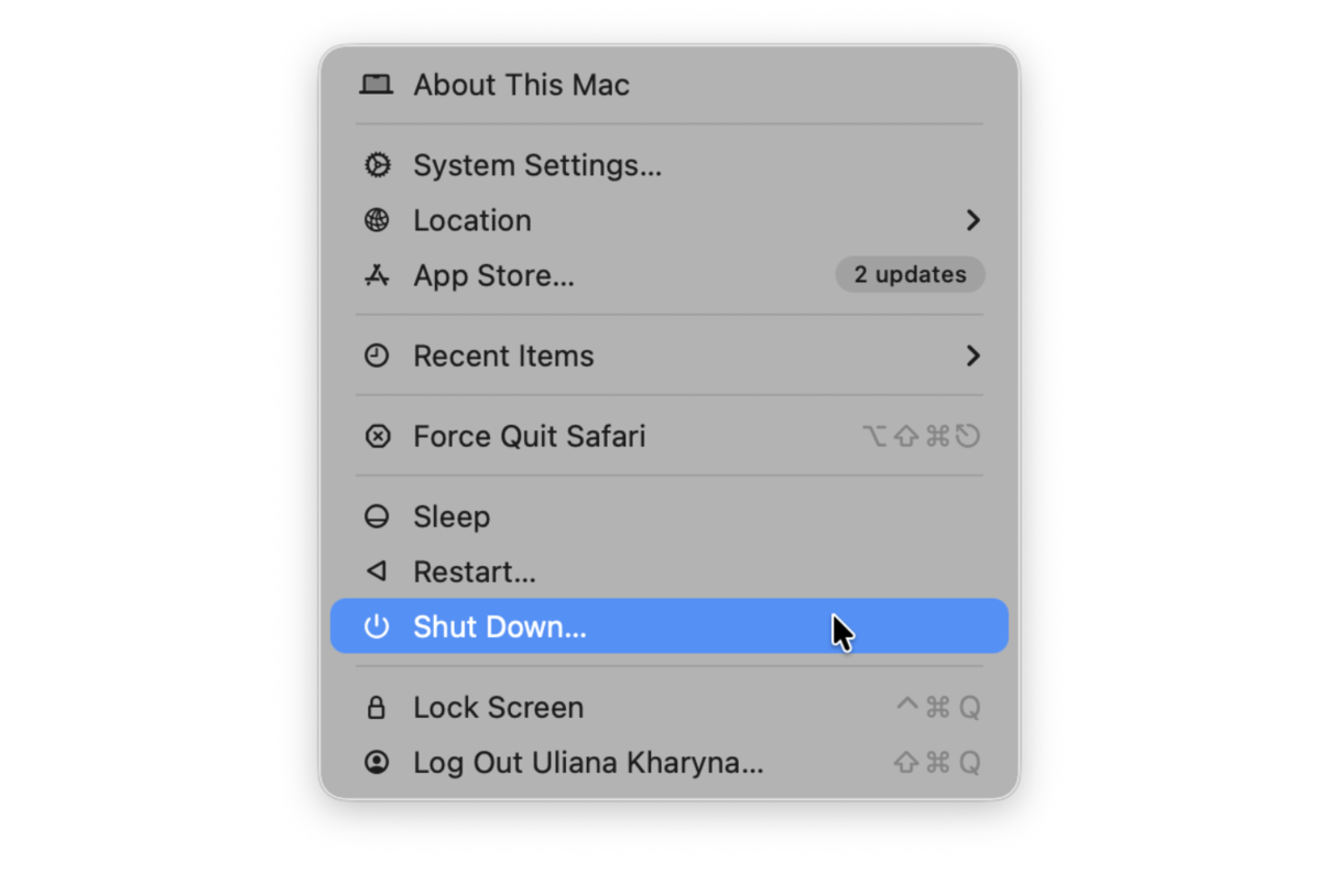 how to shut down a mac on macOS Tahoe