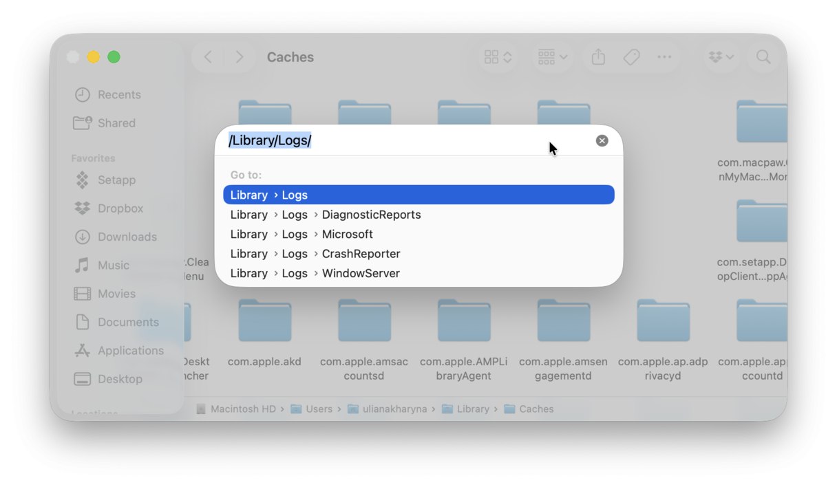 How to access Logs folder on Mac