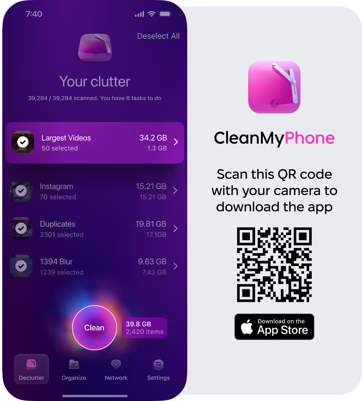 Largest videos with CleanMy®Phone