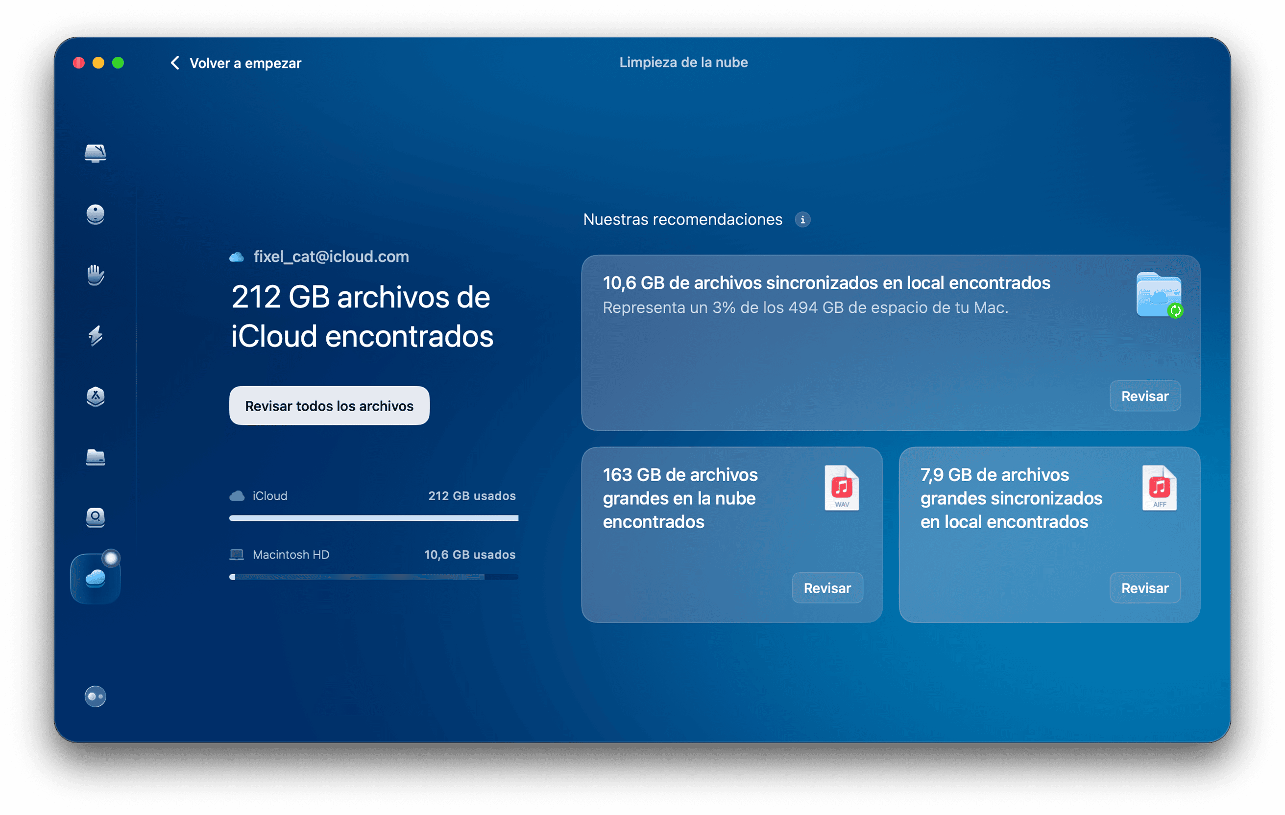 m&oacute;dulo de CleanMyMac &mdash; Limpiar la nube