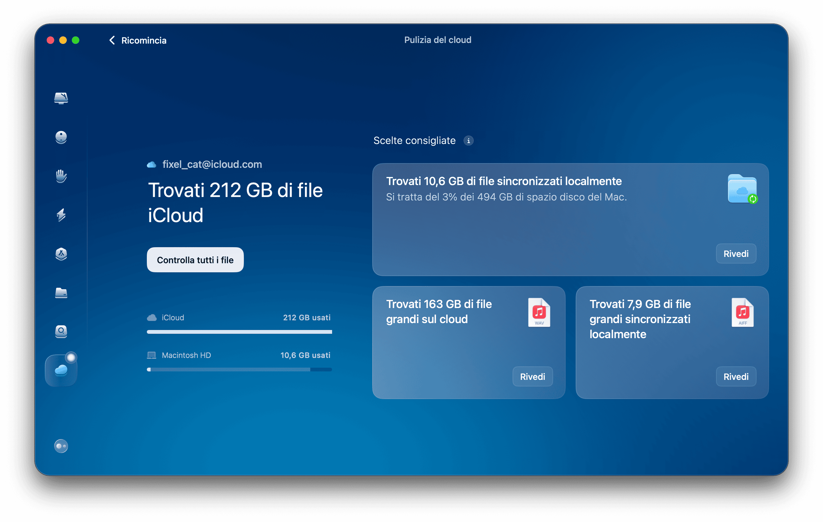 funzione di CleanMyMac, Pulizia del cloud