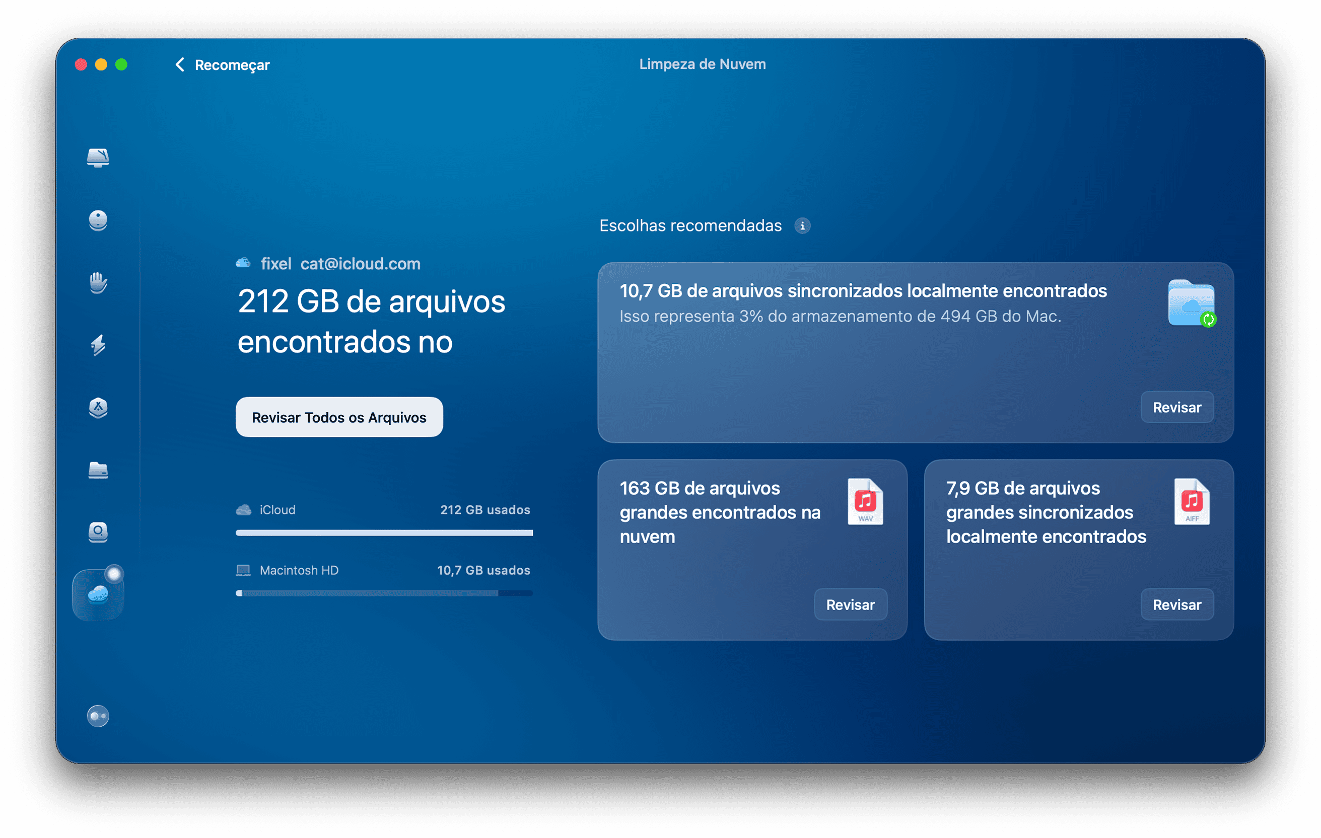 recurso do CleanMyMac, a Limpeza de Nuvem
