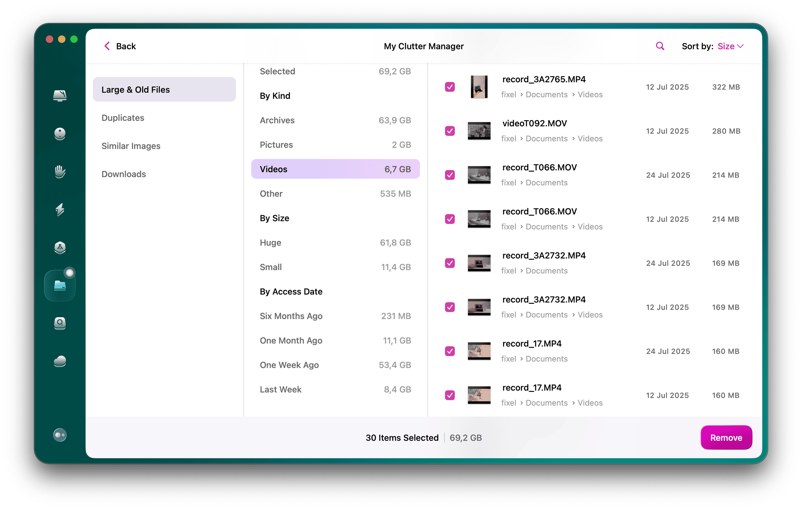Videos selected in My Clutter module in CleanMyMac