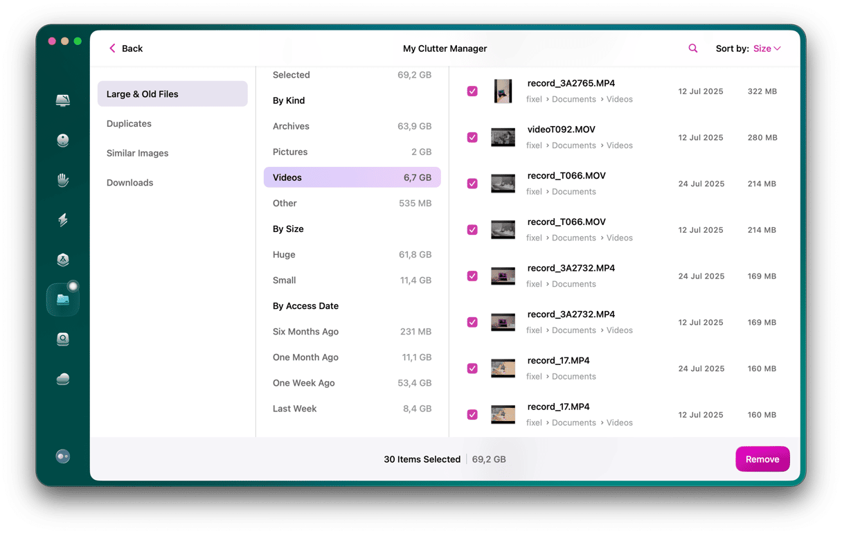 Videos selected in My Clutter module in CleanMyMac