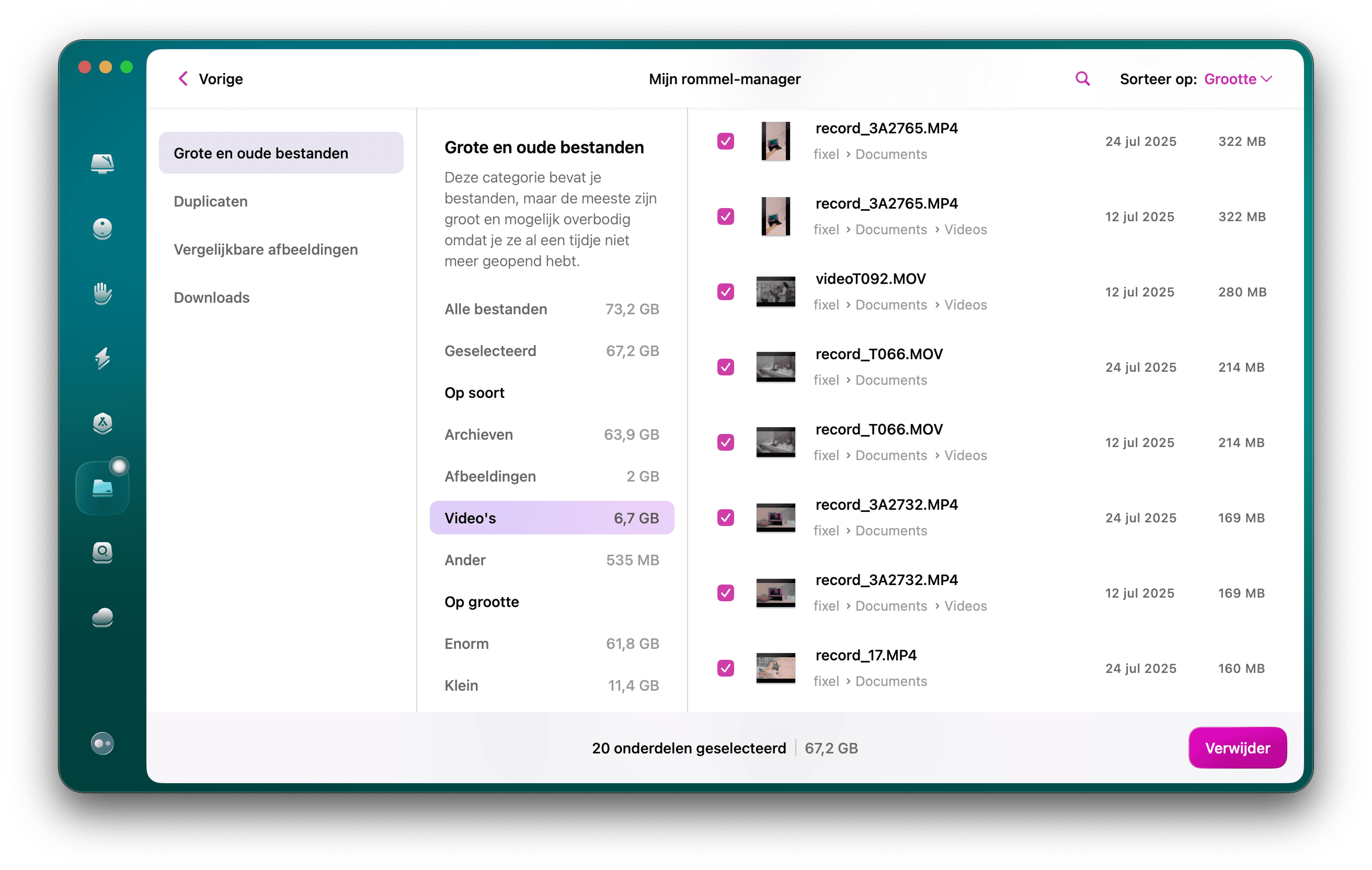 De module 'Grote en oude bestanden'