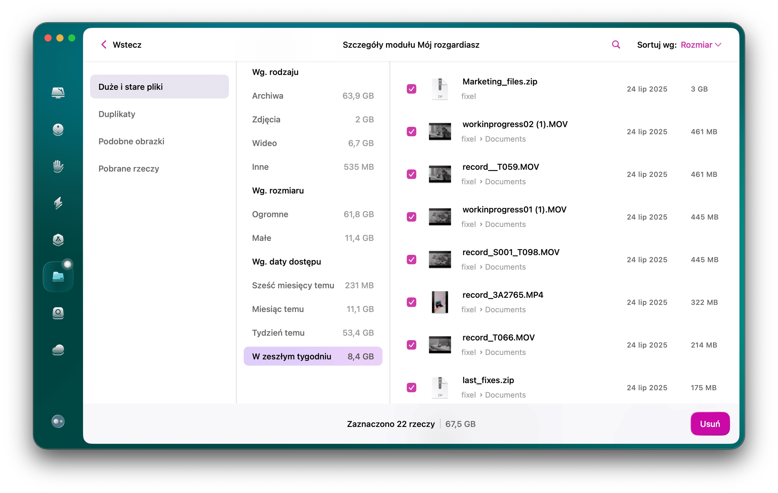 W pasku bocznym wybierz M&oacute;j rozgardiasz > Skanuj > Przejrzyj wszystkie pliki
