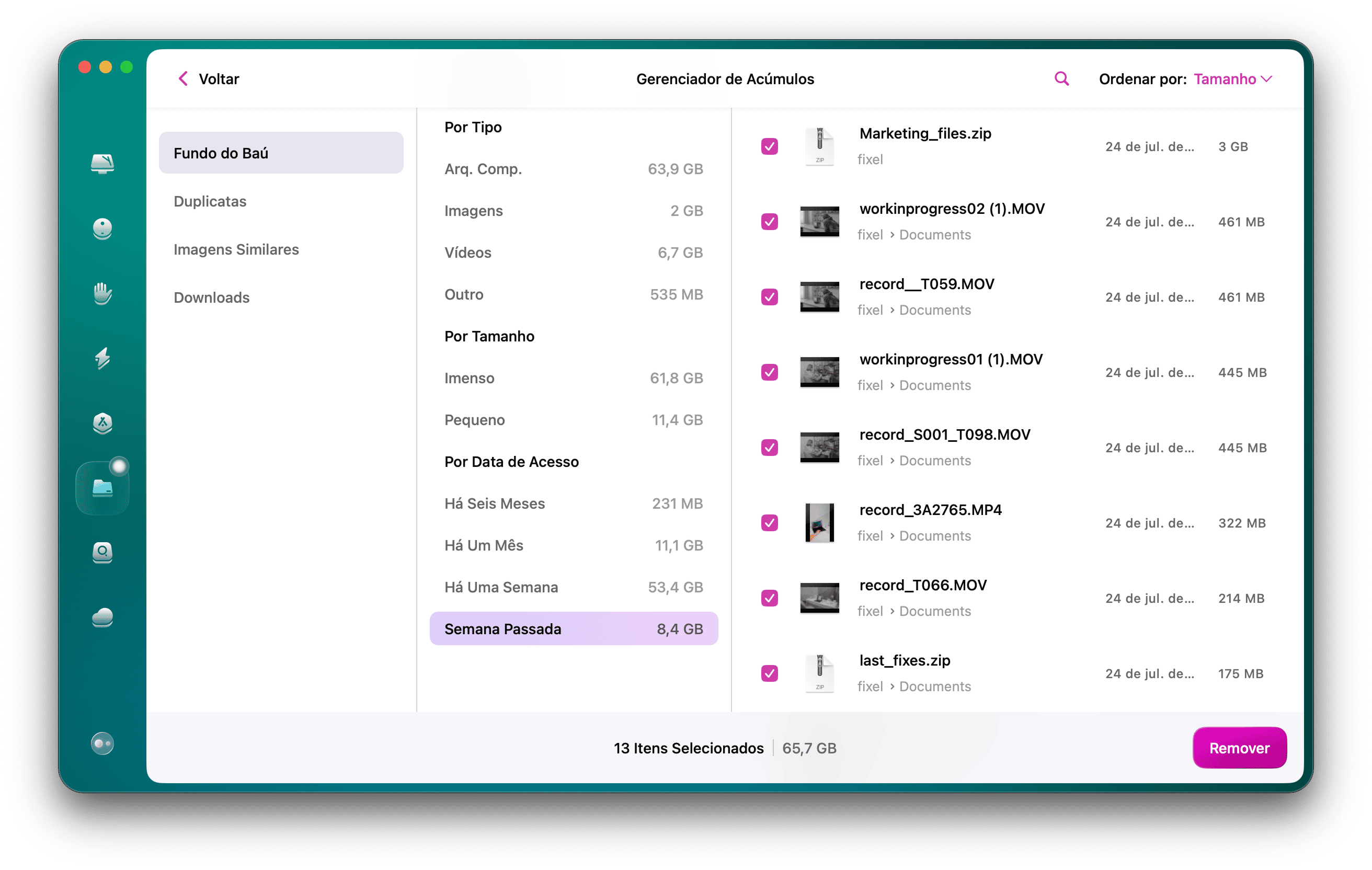Informa&ccedil;&otilde;es de um ano atr&aacute;s no m&oacute;dulo Fundo do Ba&uacute; no CleanMyMac