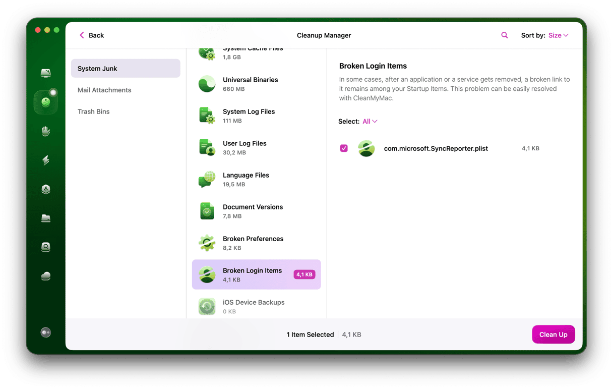 CleanMyMac - Broken login items