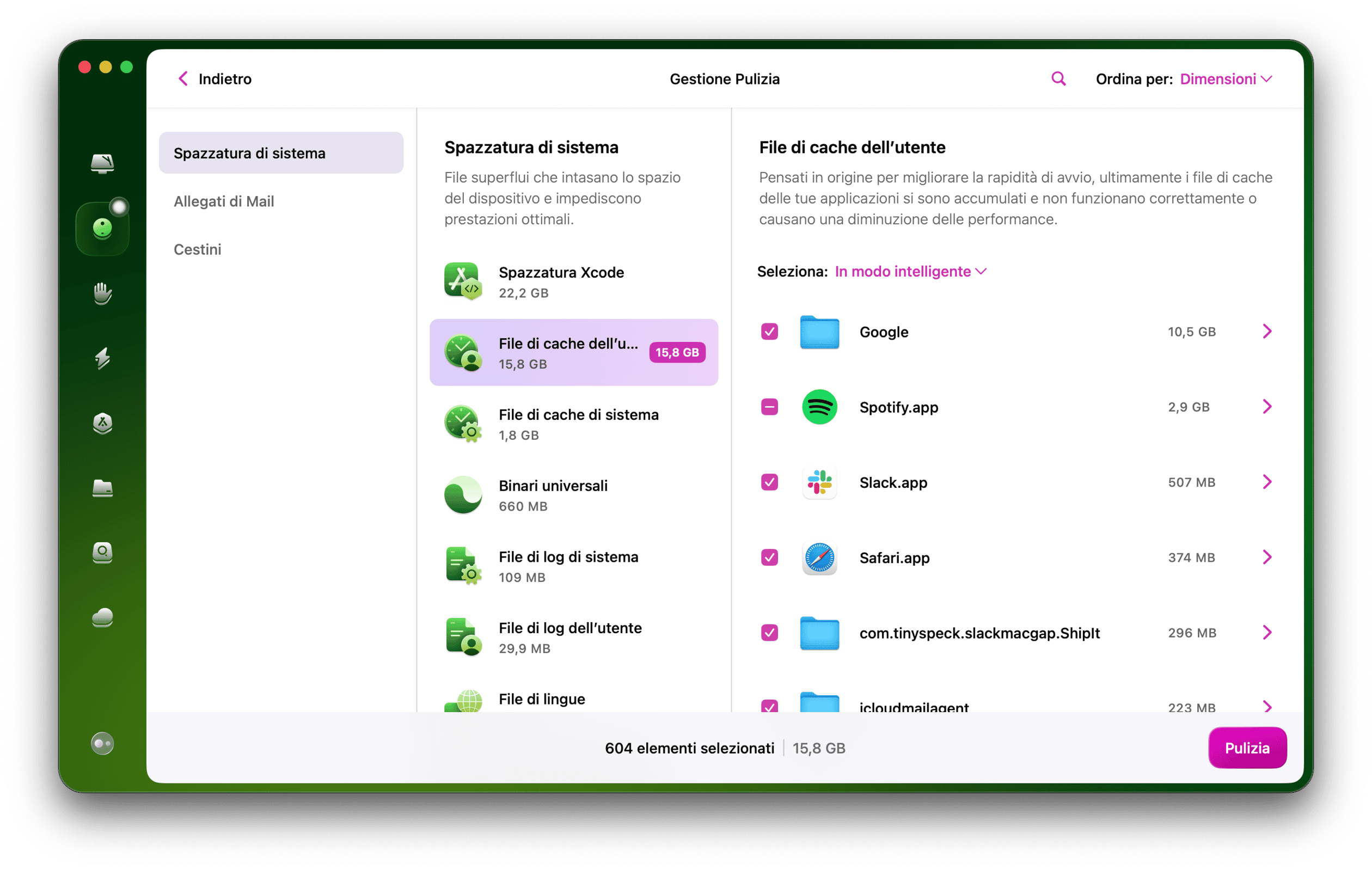 CleanMyMac  &ndash;el modulo Pulizia