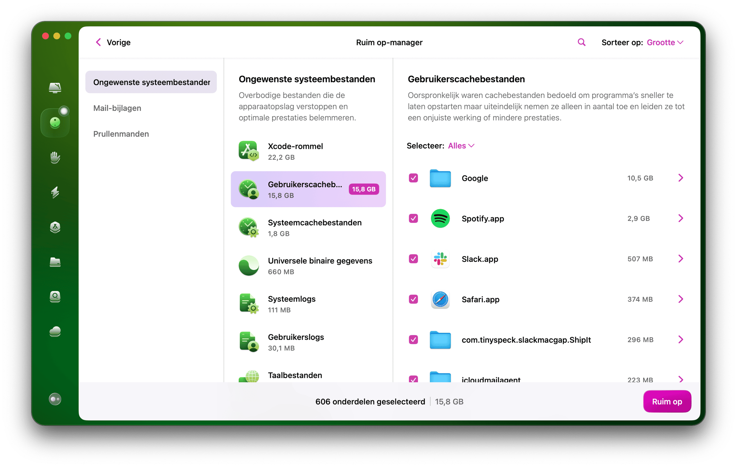 CleanMyMac &ndash; Gebruikerscachebestanden