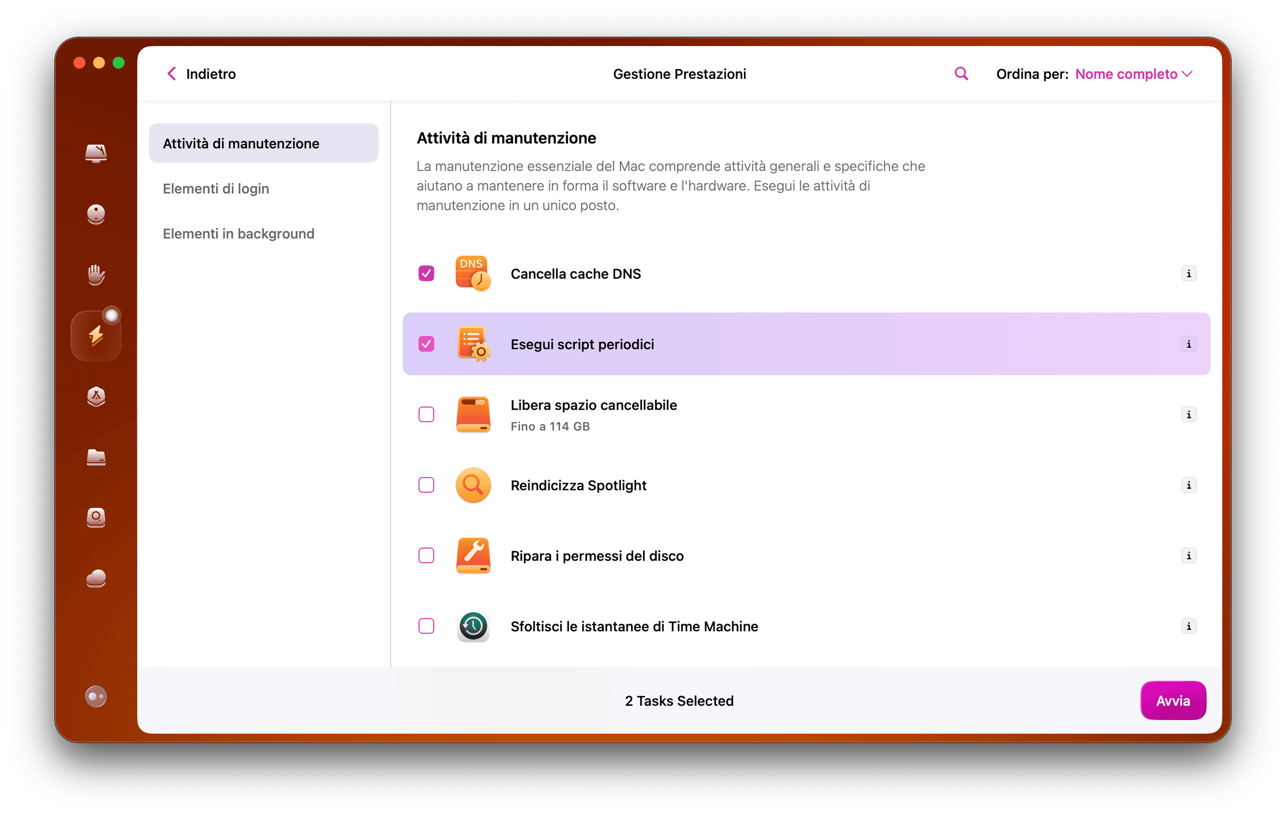 Script di manutenzione in CleanMyMac