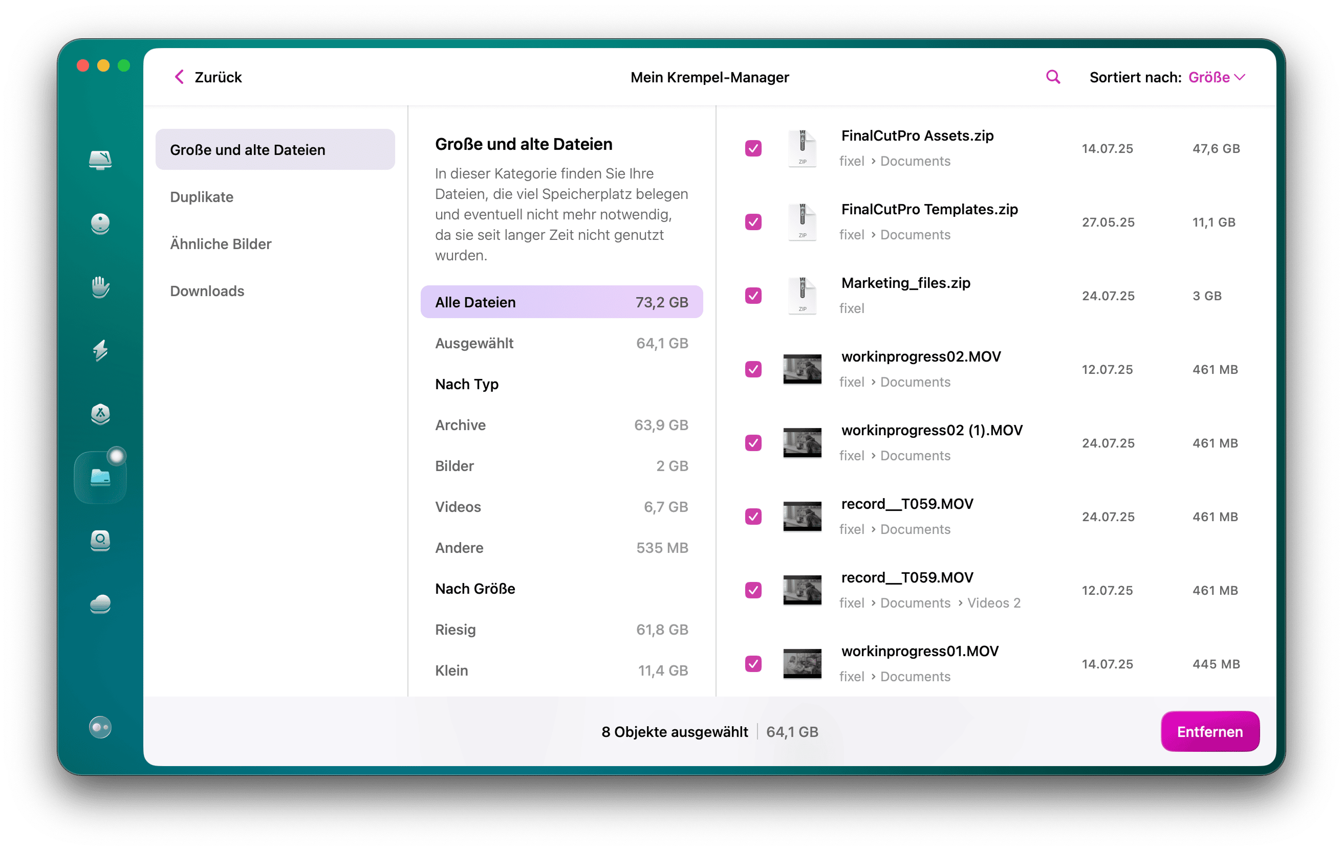 Gro&szlig;e und alte Dateien l&ouml;schen