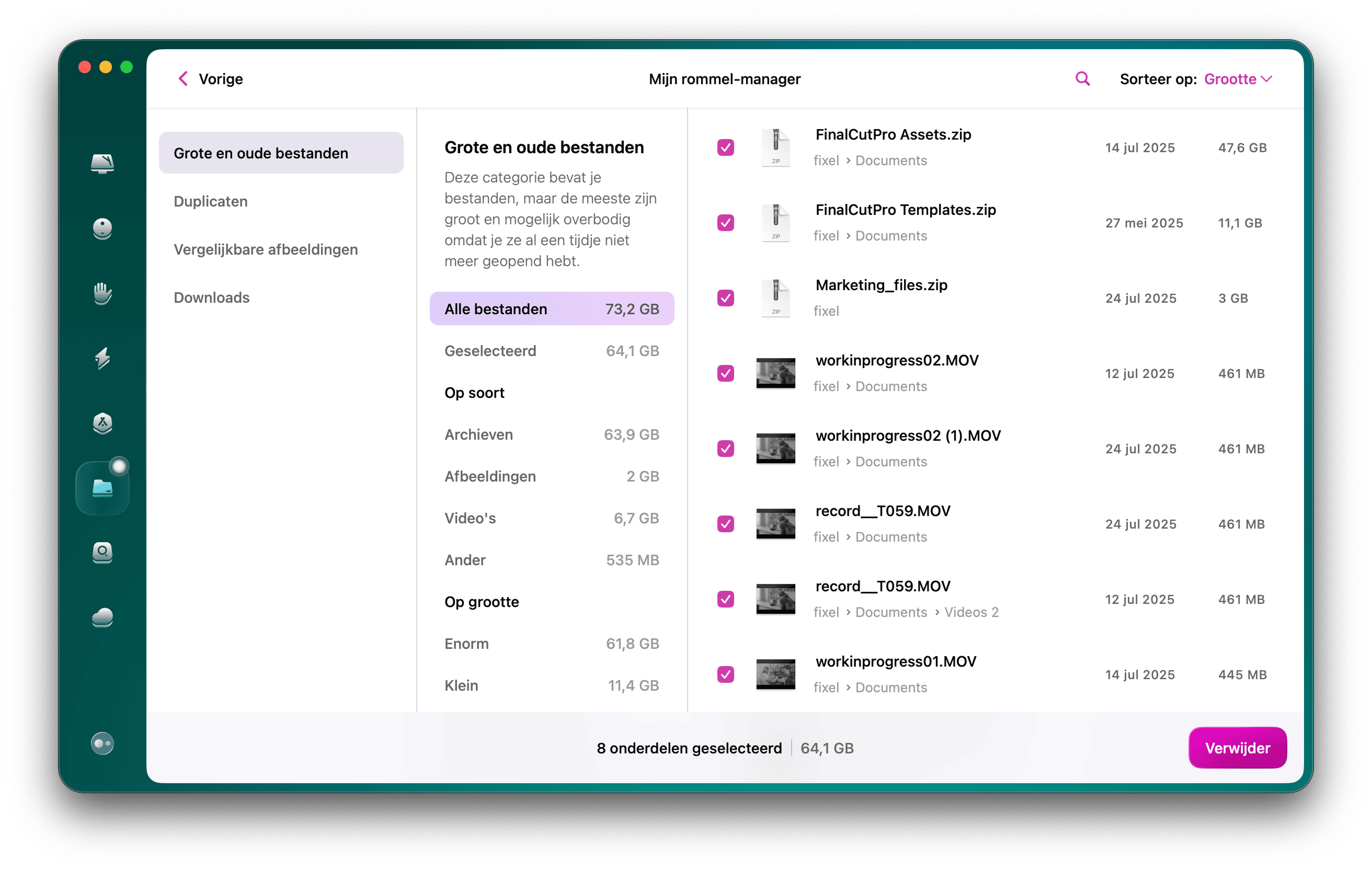 Verwijder grote en oude bestanden