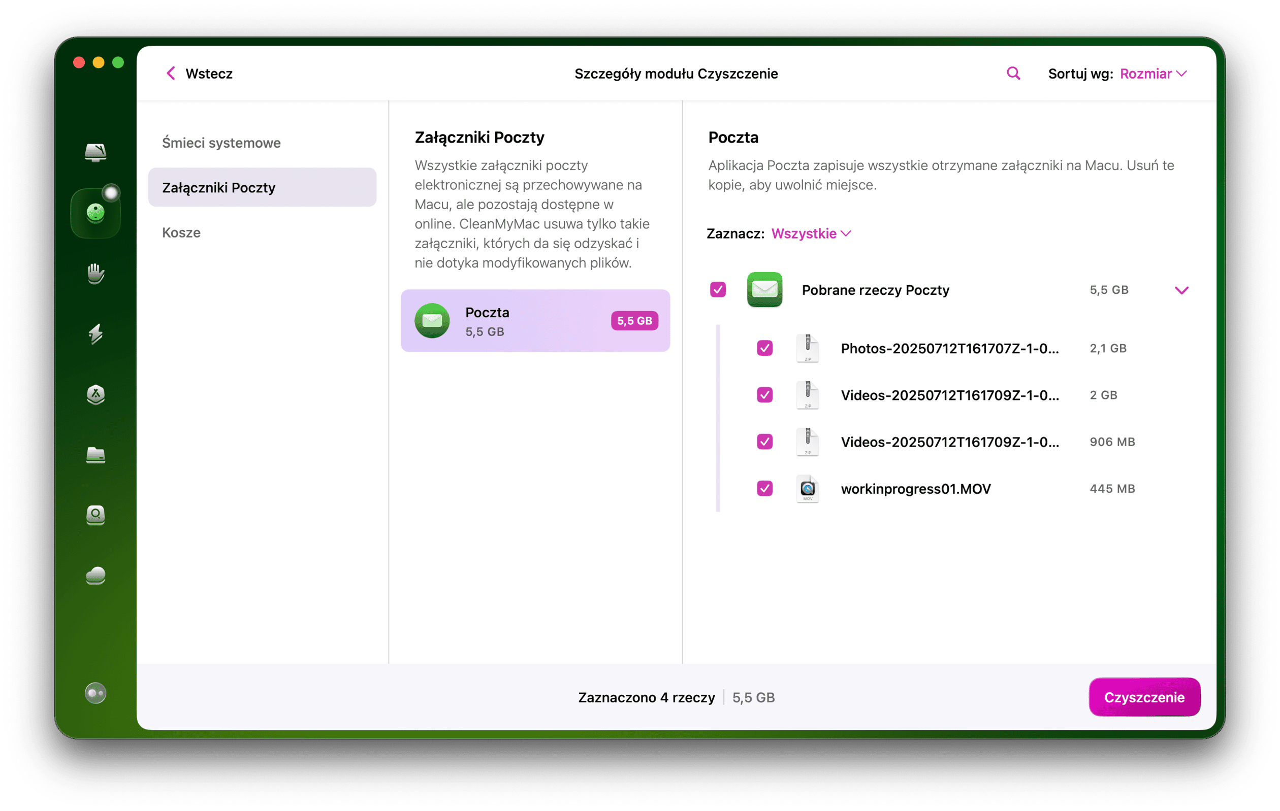 Usuń problematyczne załączniki Poczty
