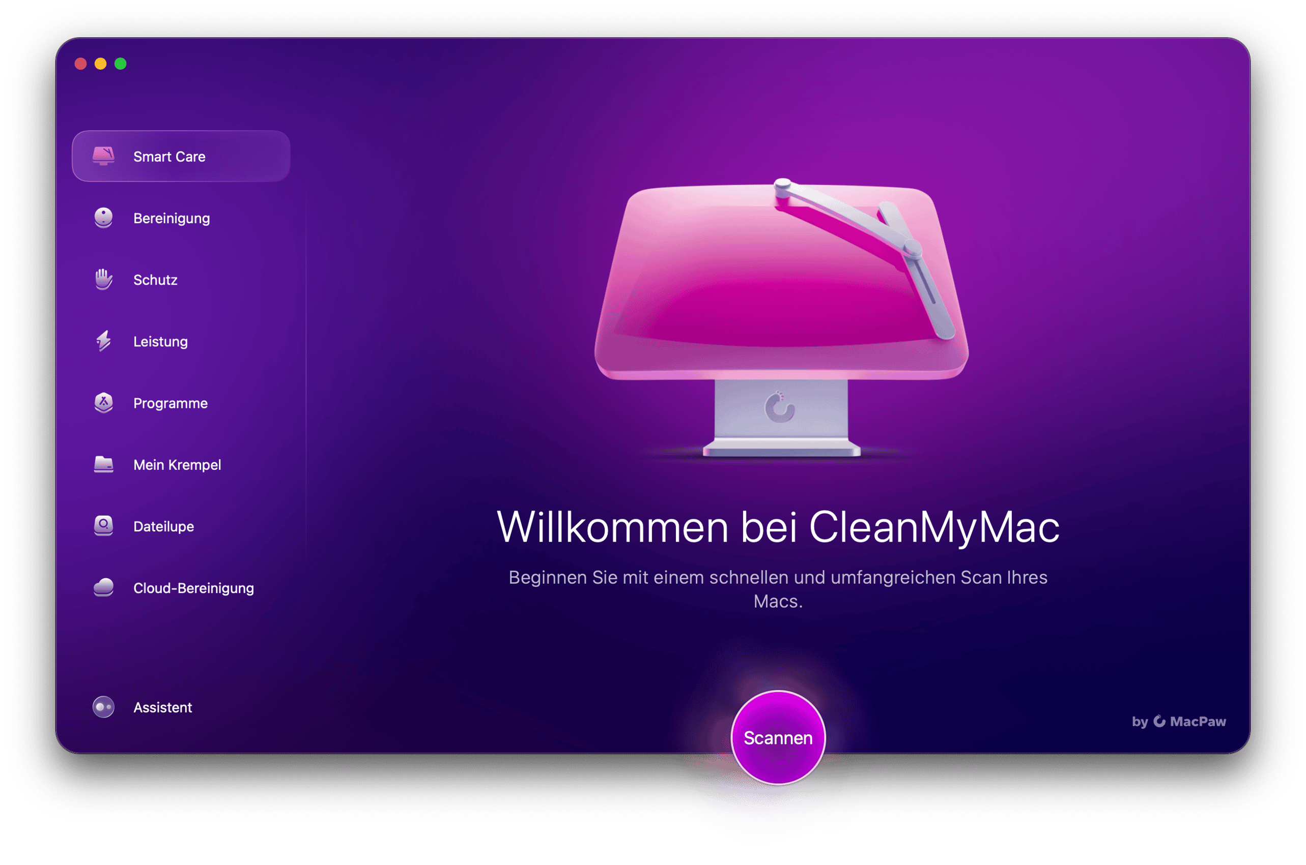 W&auml;hlen Sie &bdquo;Smart Care&ldquo; und klicken Sie auf &bdquo;Scannen&ldquo;