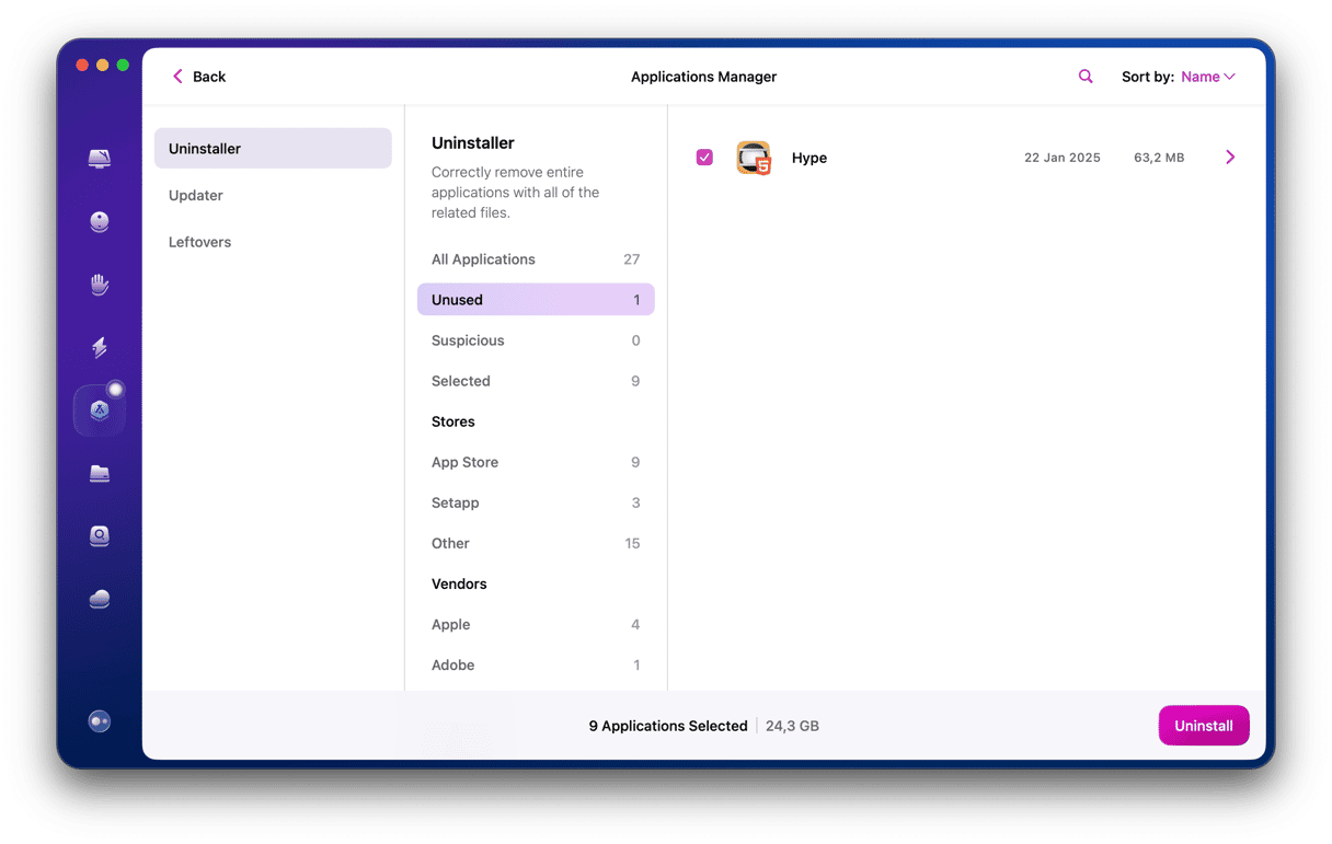 Unused Apps in Uninstaller module in CleanMyMac