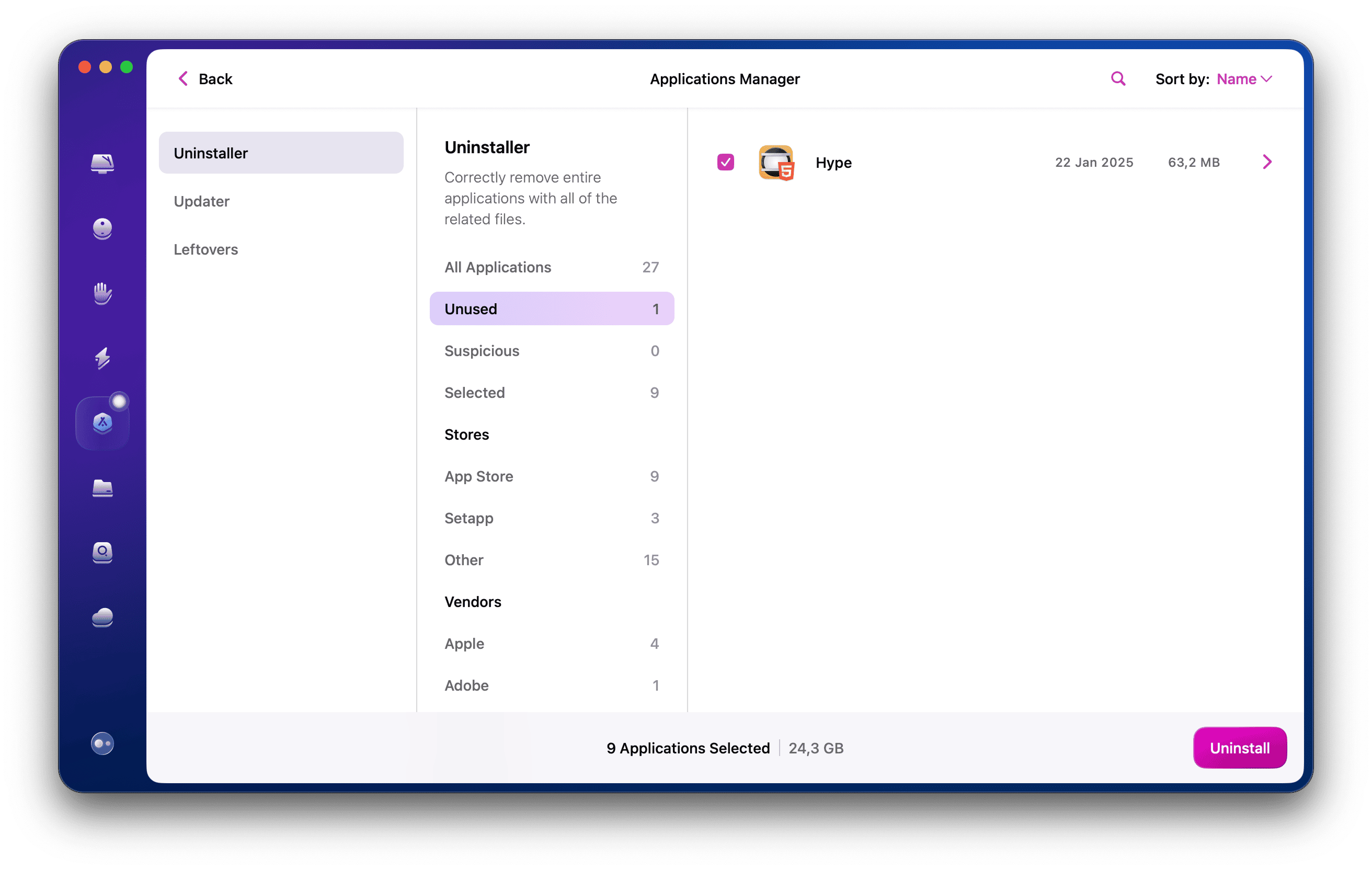 Unused Apps in Uninstaller module in CleanMyMac