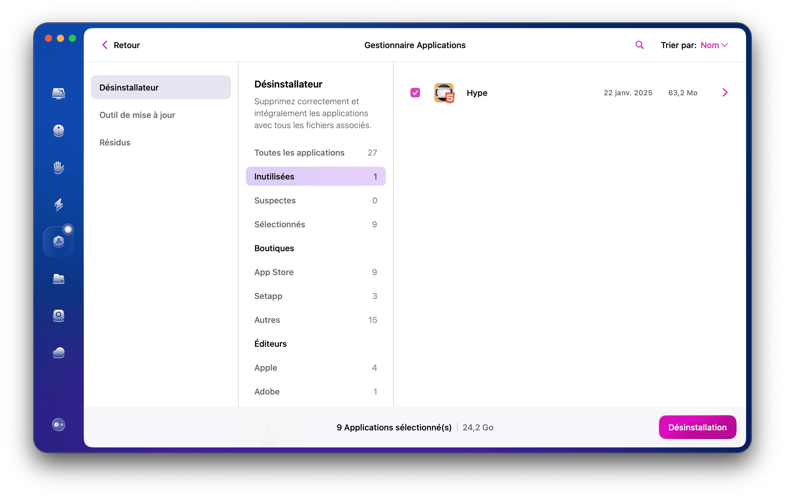 le module D&eacute;sinstallateur de CleanMyMac