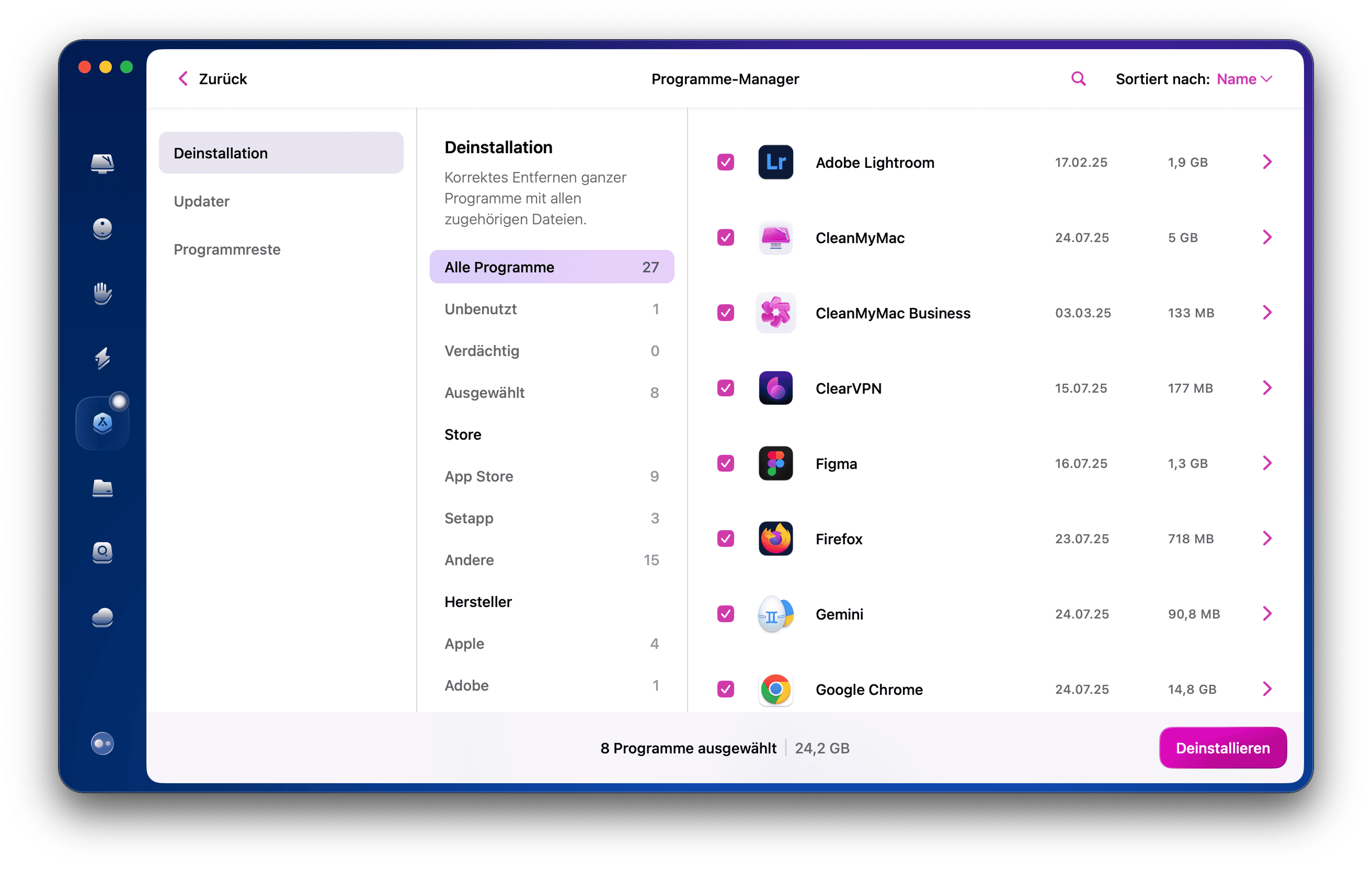 Programme mit einem Deinstallationsprogramm entfernen