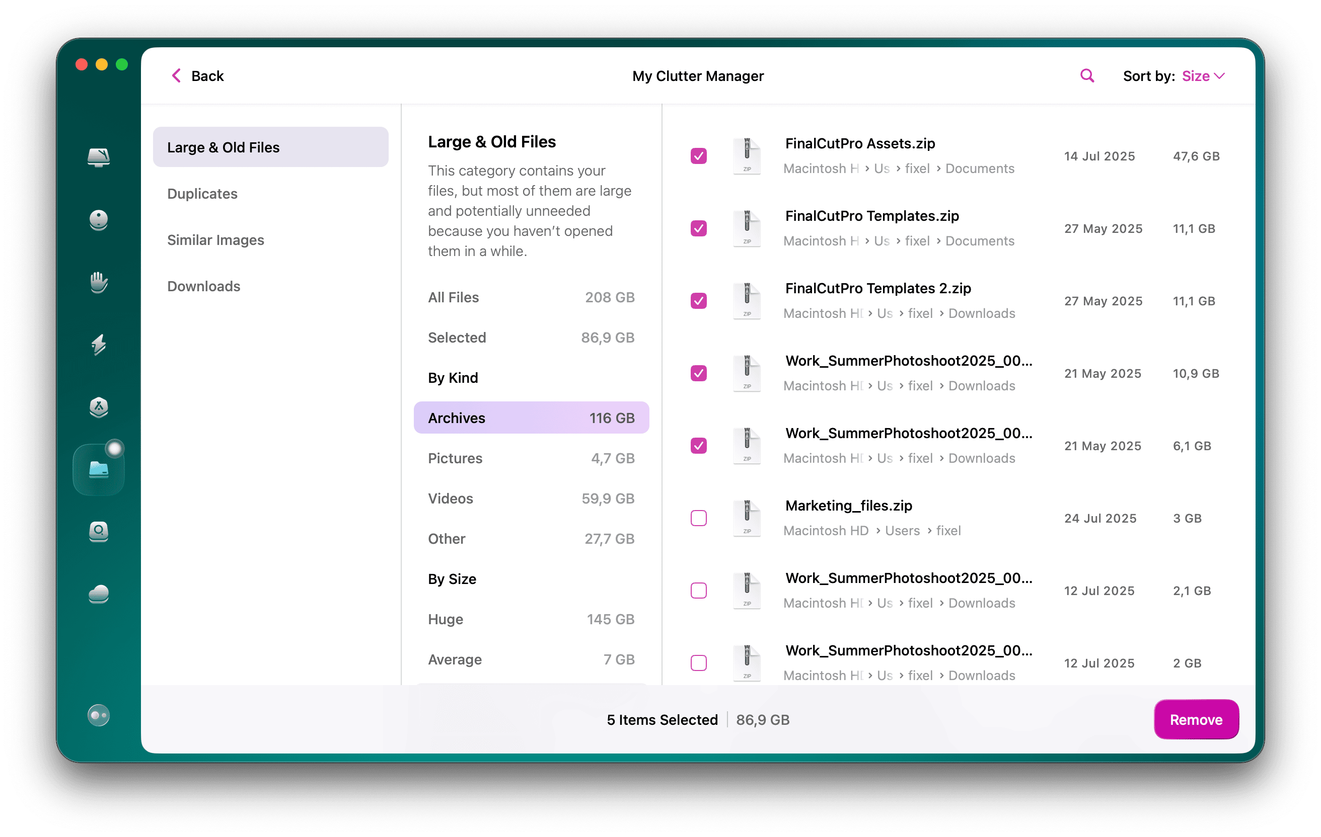 Archives selected in My Clutter module of CleanMyMac