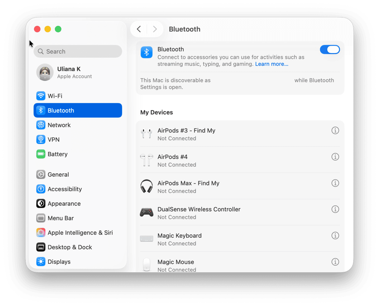 System Preferences - Bluetooth