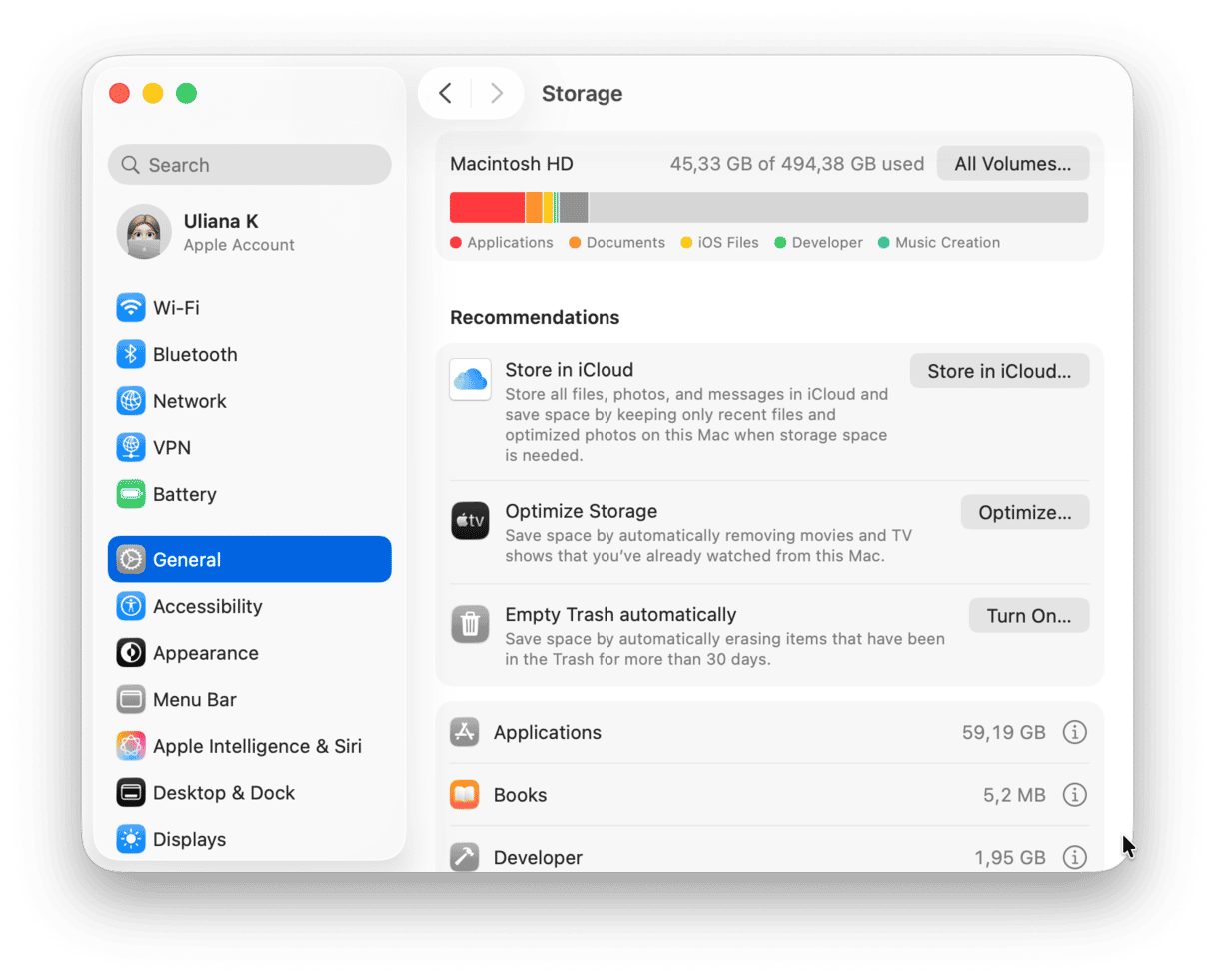 System Preferences - Storage