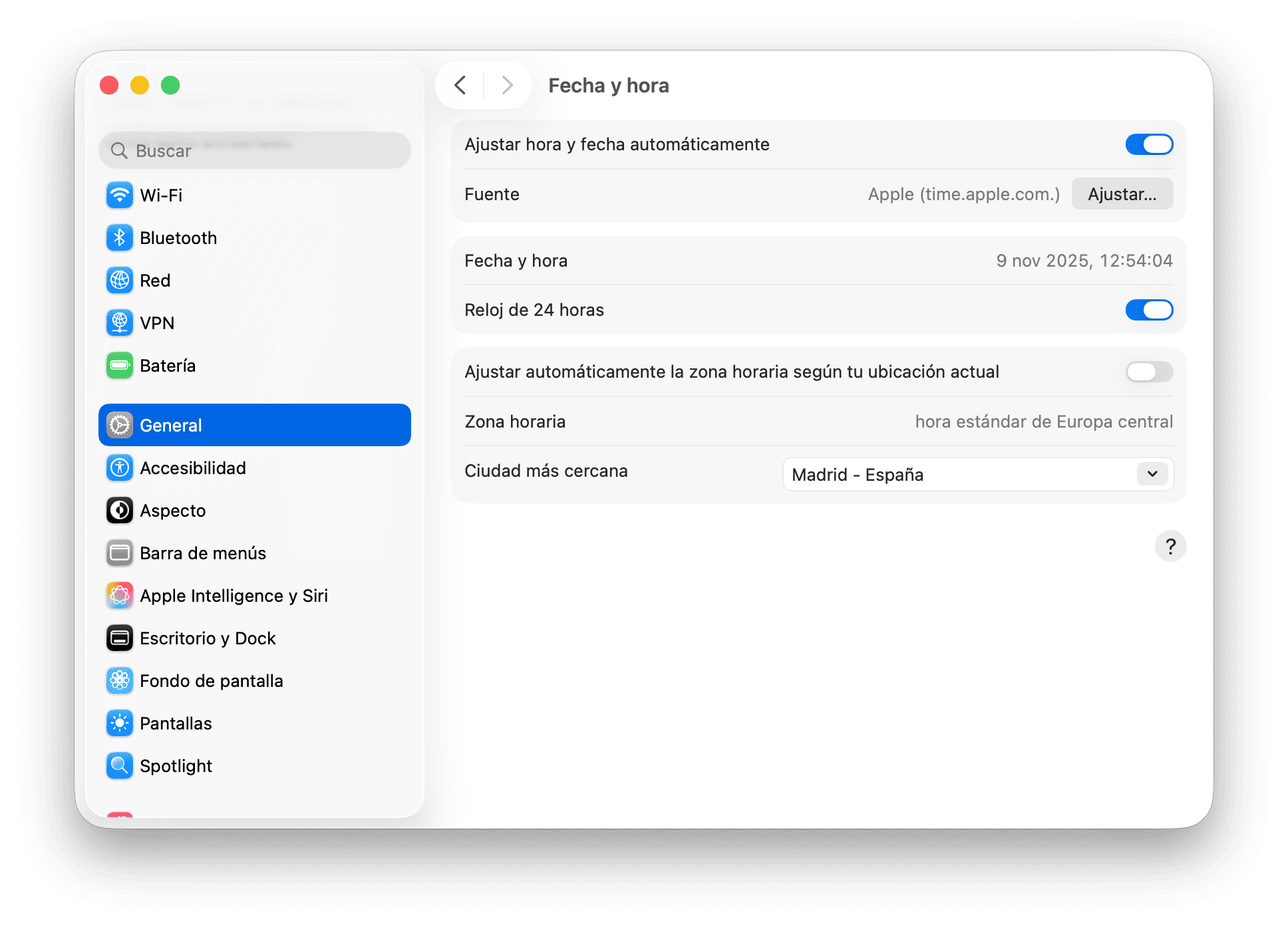 sistema preferencias fecha hora