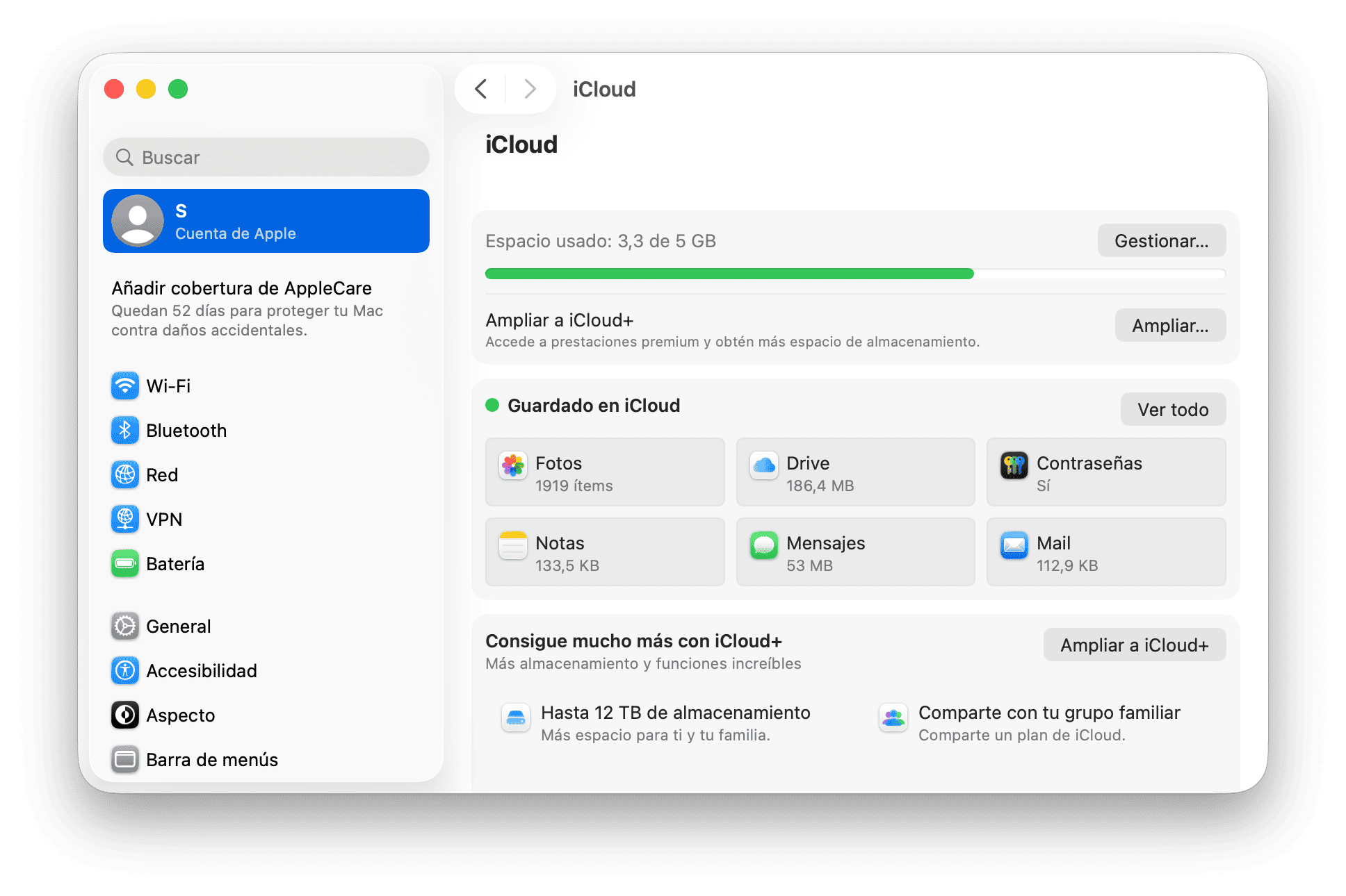 sistema preferencias de icloud