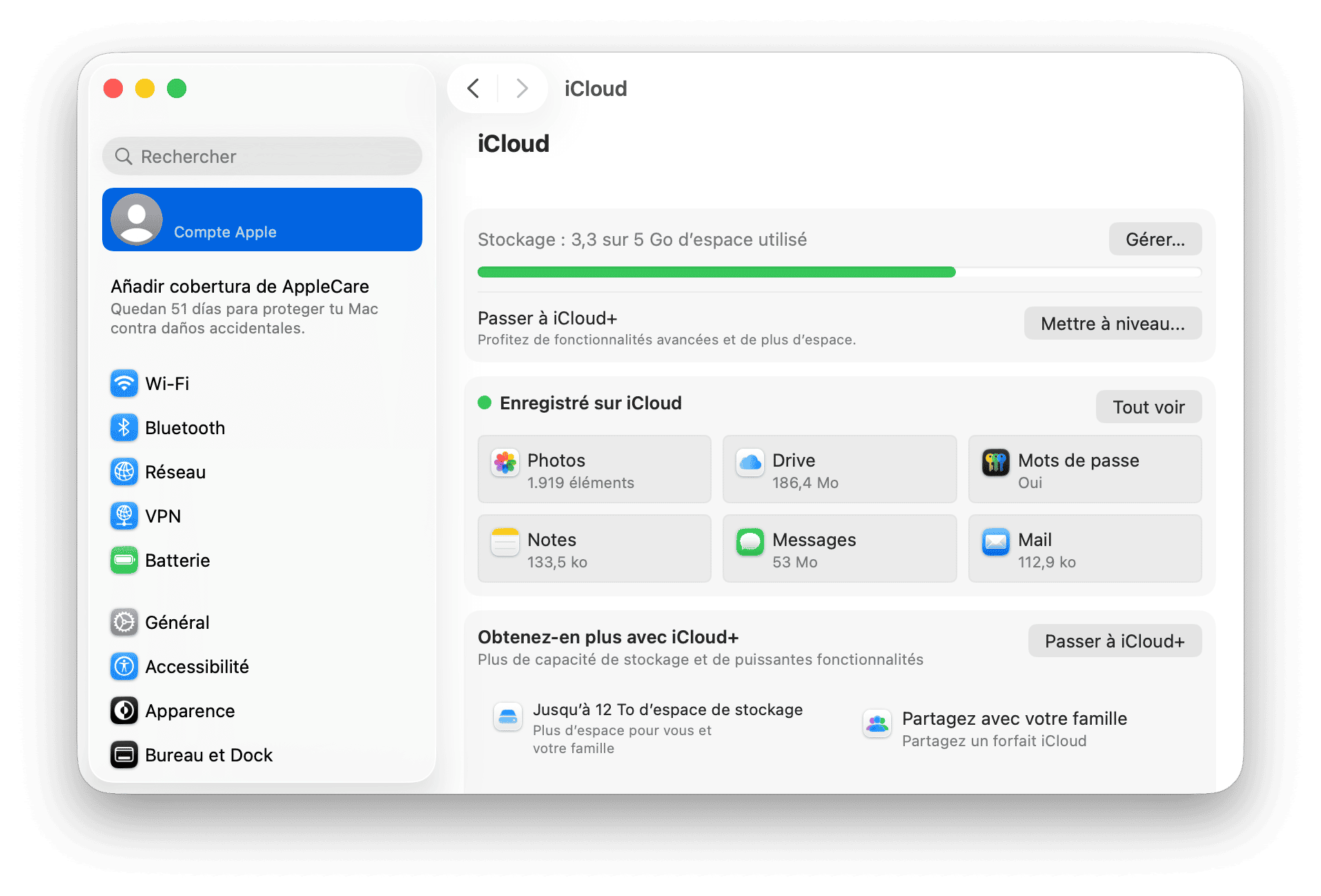 Reglages du systeme iCloud