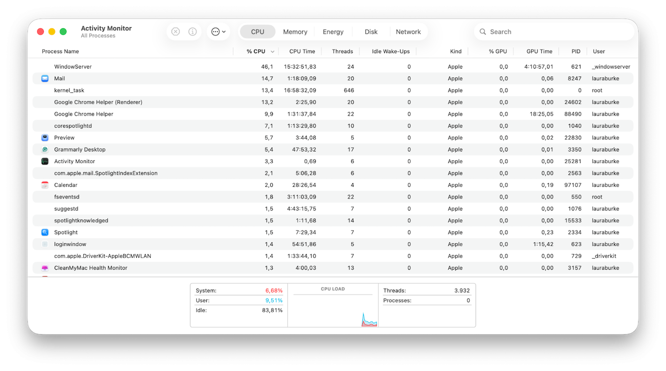 Activity Monitor from Finder