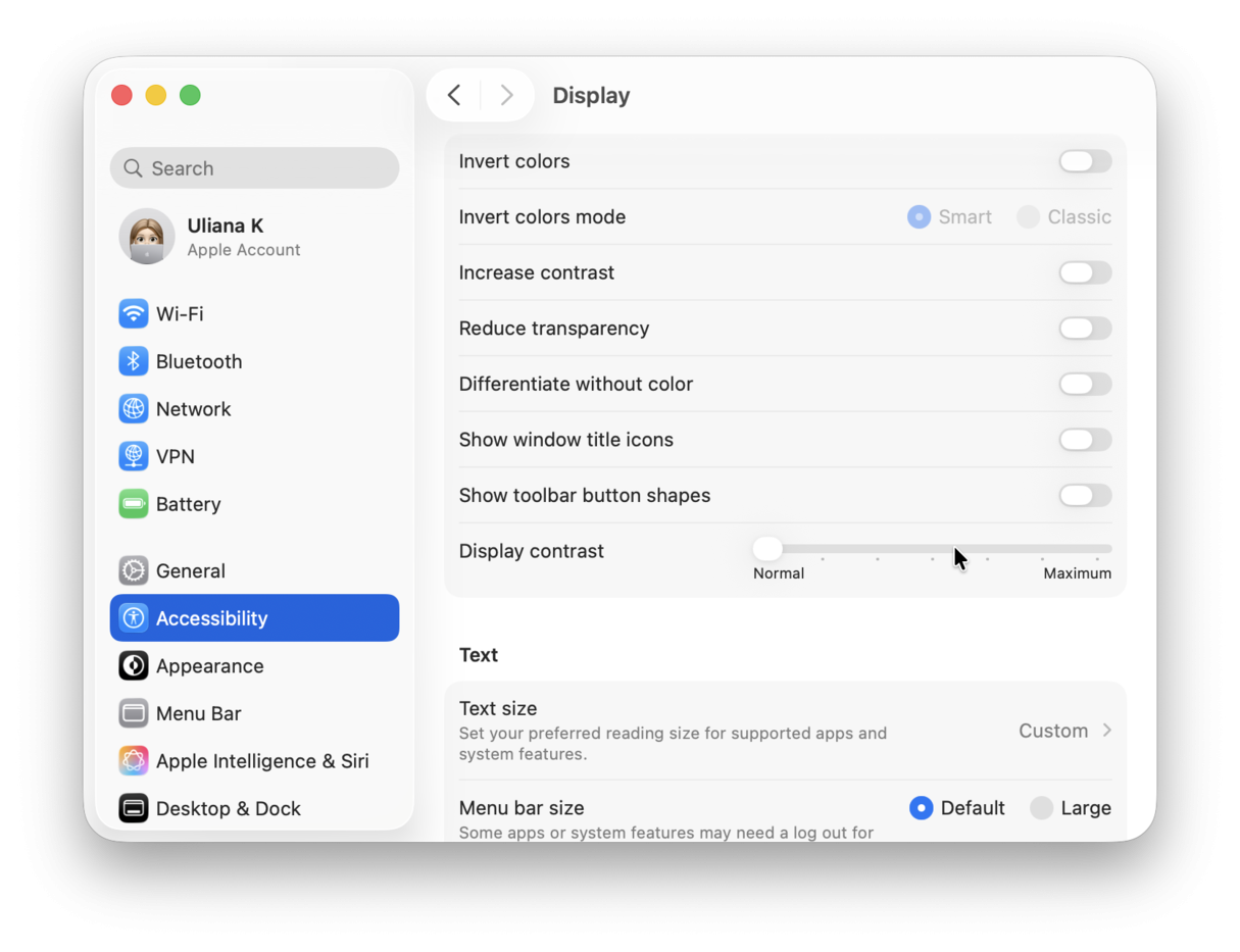 macOS Tahoe accessibility settings