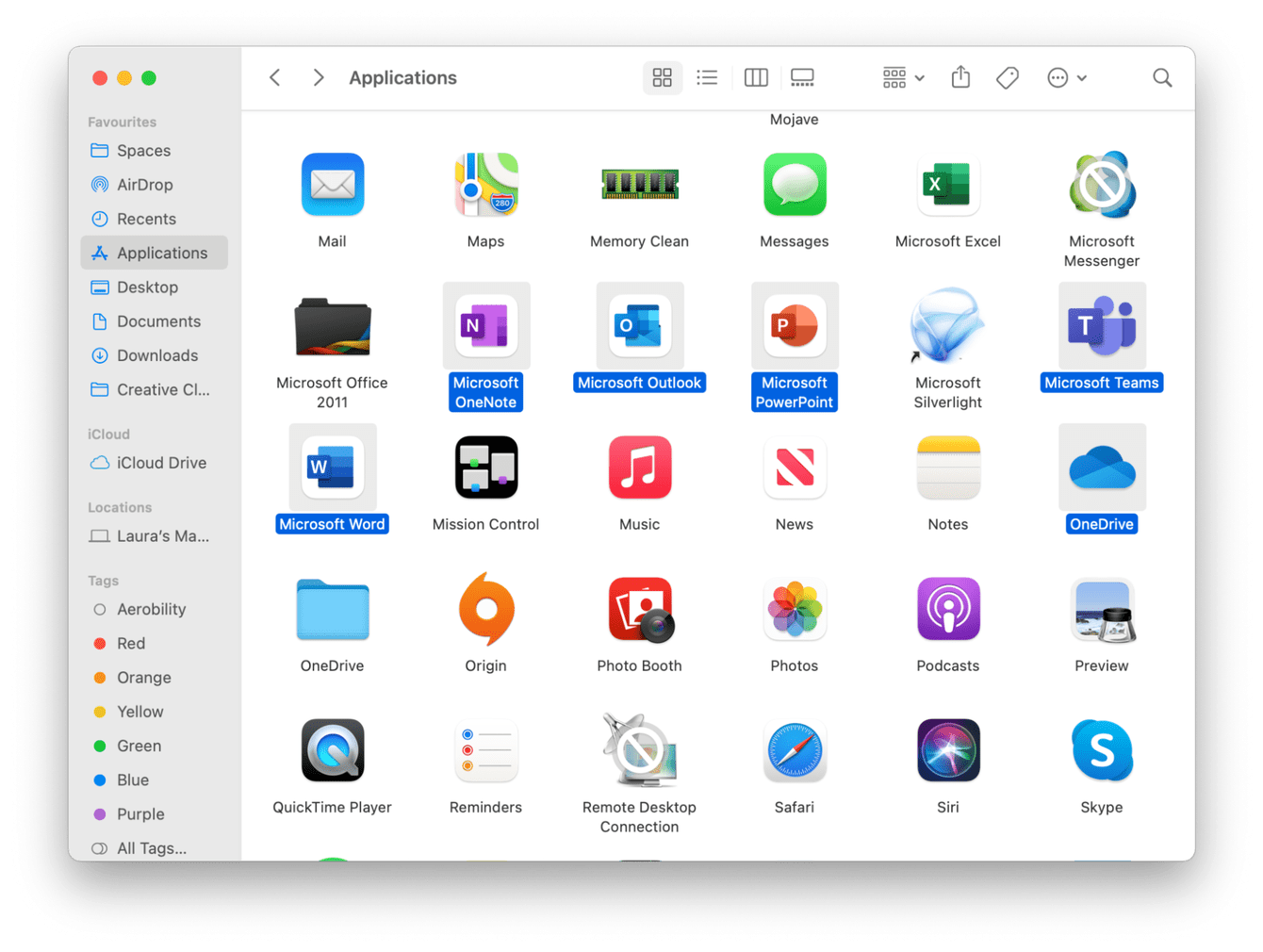 Microsoft apps in Applications folder