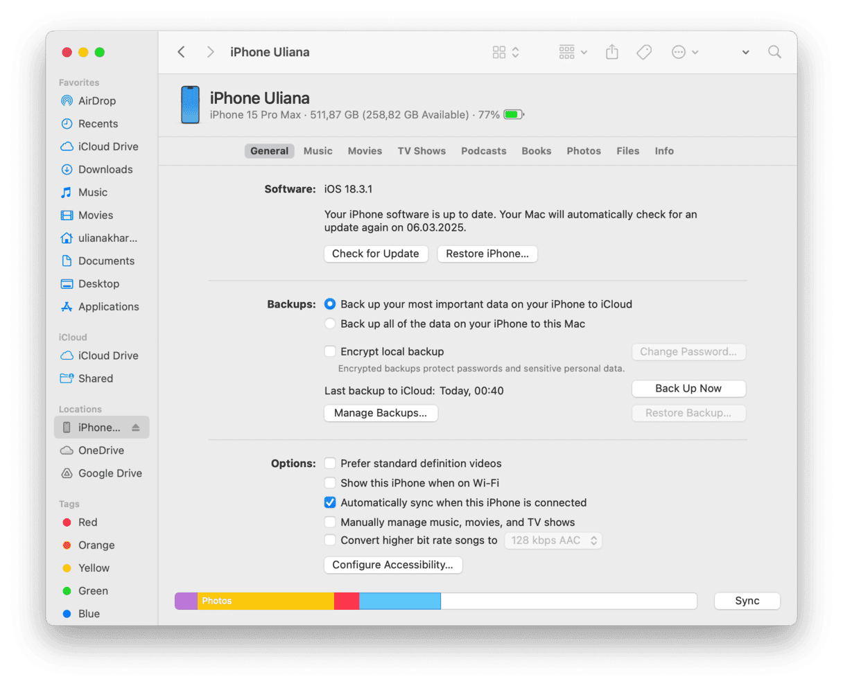 Click Manage Backups > Delete Backup
