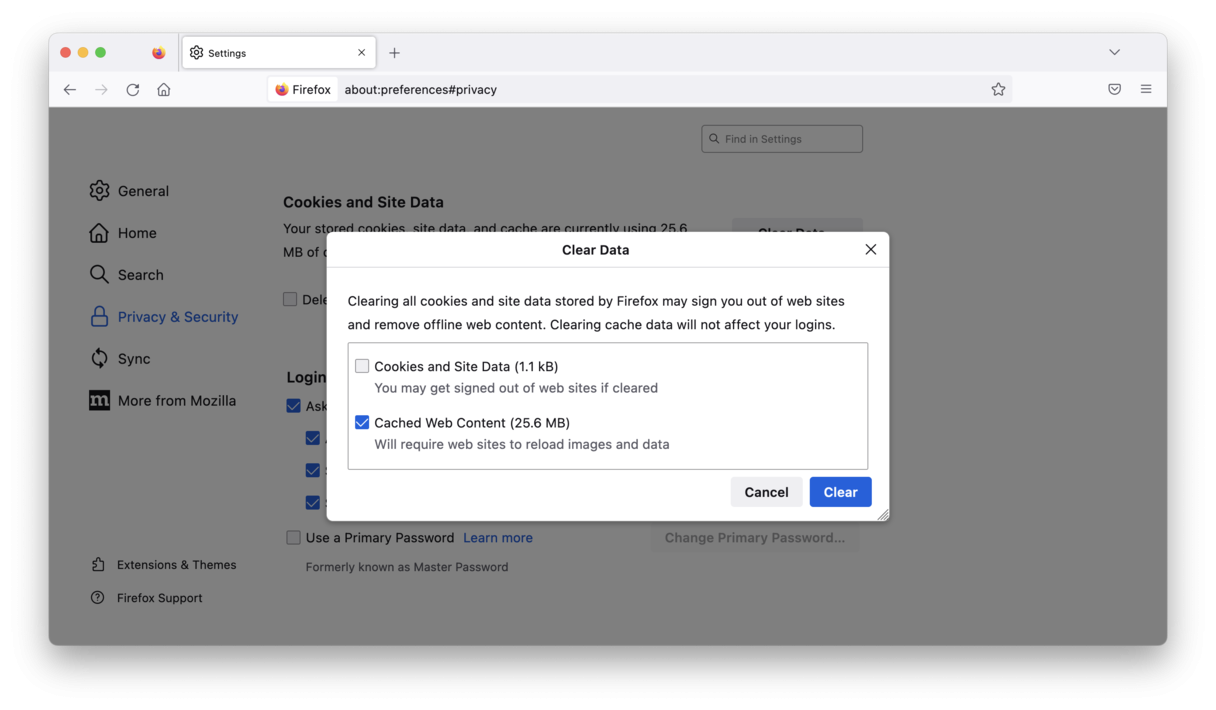 Firefox에서 캐시를 삭제하는 방법