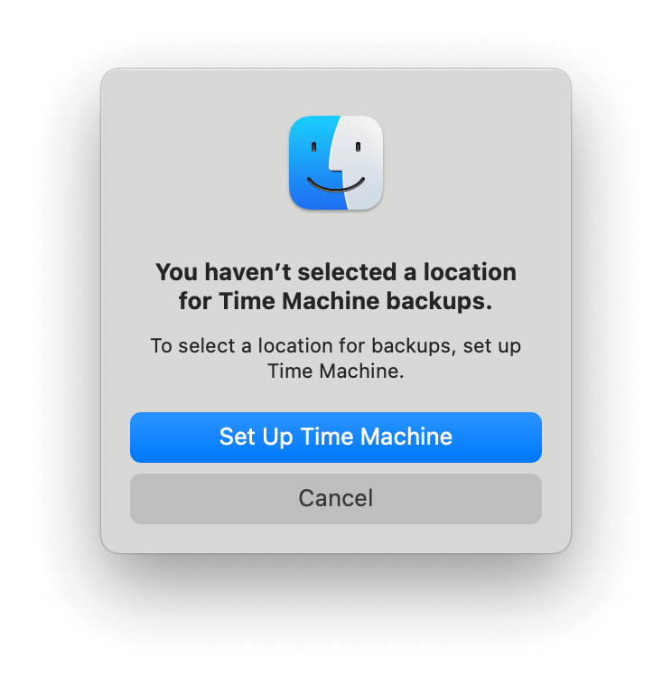 Set up Time Machine window