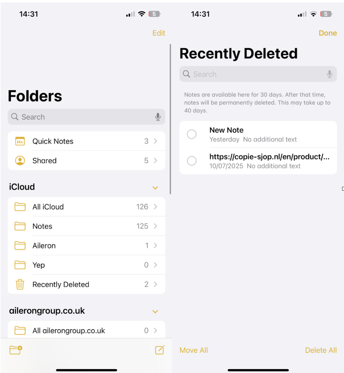 How to empty trash in Notes