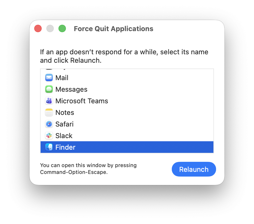 Relaunch Finder and Mail, then rebuild the connection